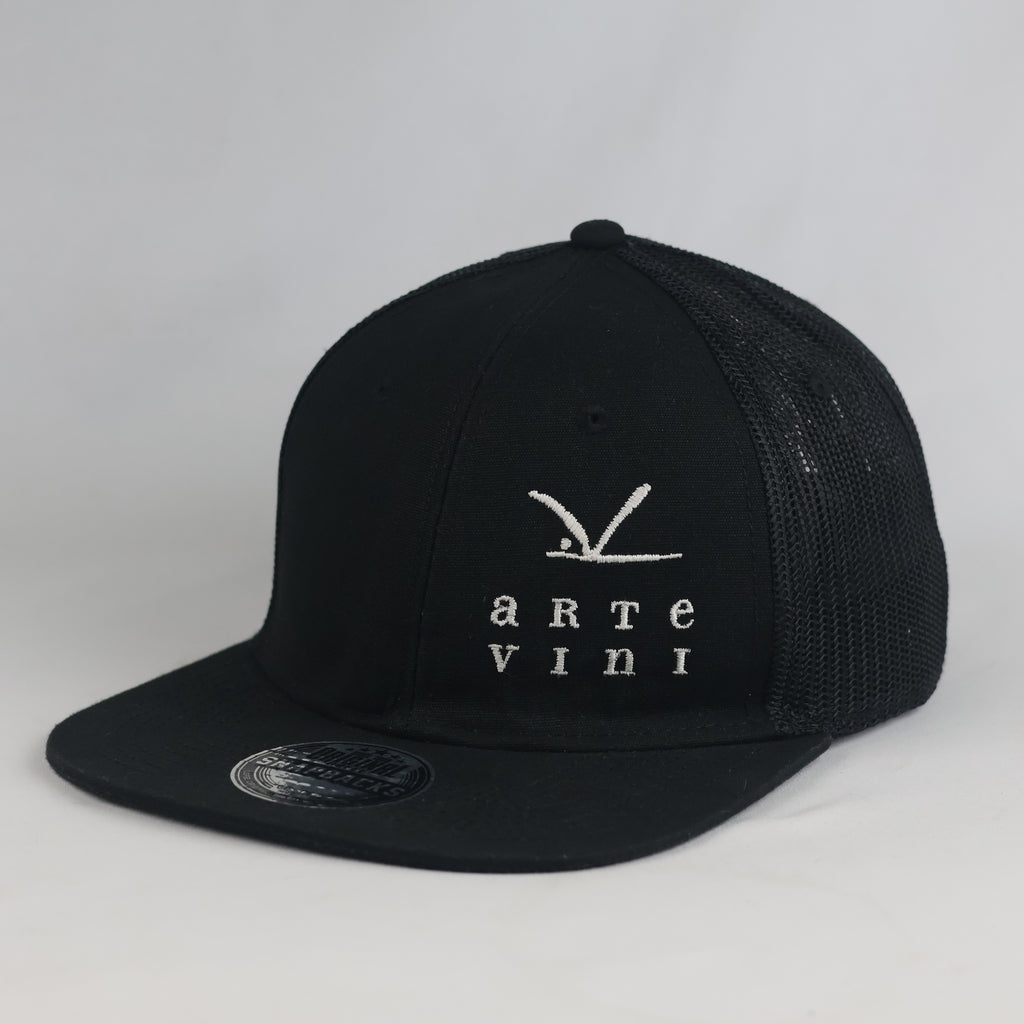 Thrifted Cofee Arte Vini Black Cotton Mesh Flat Brim Snapback (Size 57–59 cm) | 10855
