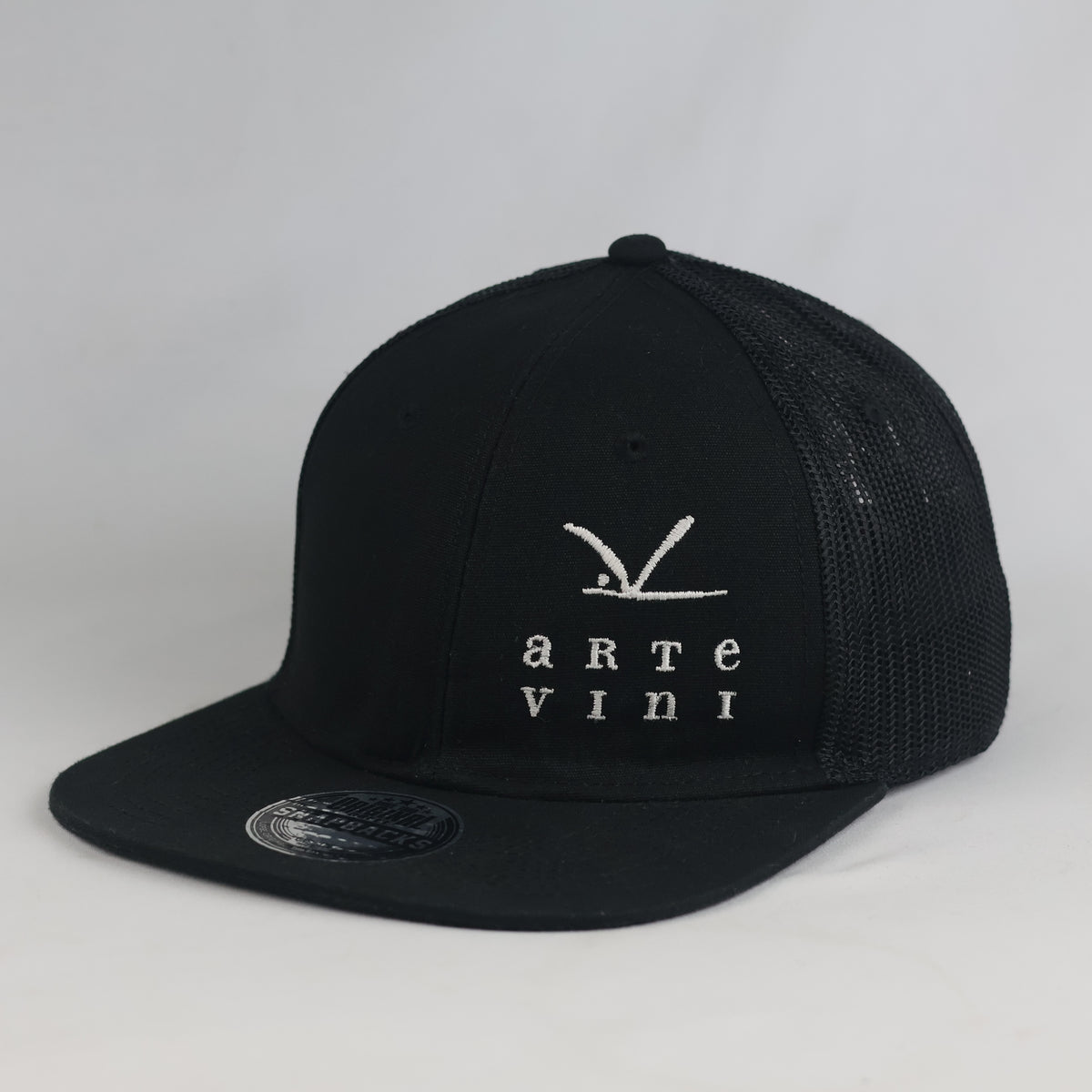 Thrifted Cofee Arte Vini Black Cotton Mesh Flat Brim Snapback (Size 57–59 cm) | 10855