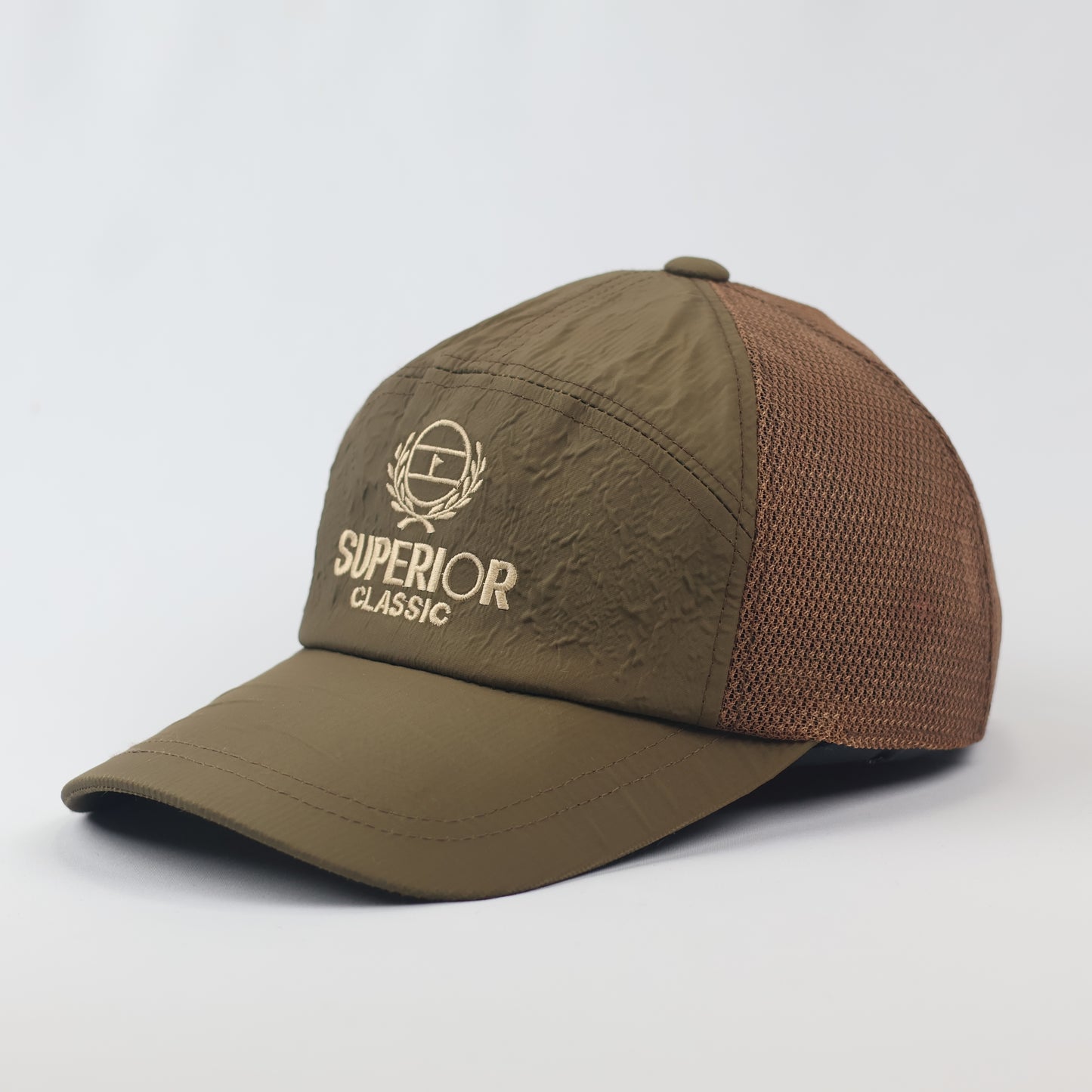 Superior Classic Premium Mesh Back Thrifted Trucker Hat - Earth Tone Brown & Olive