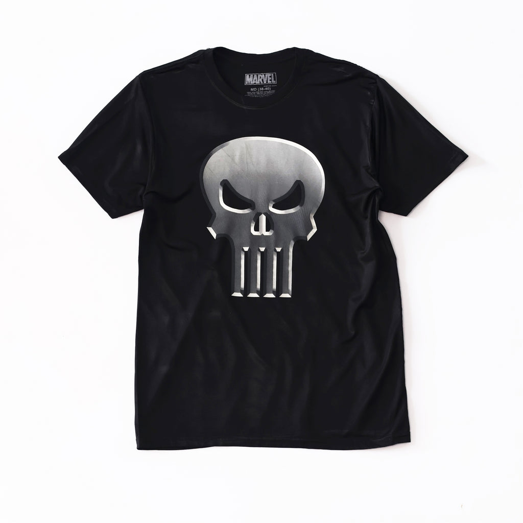 Marvel The Punisher Metallic Skull Logo T-Shirt - Black Medium