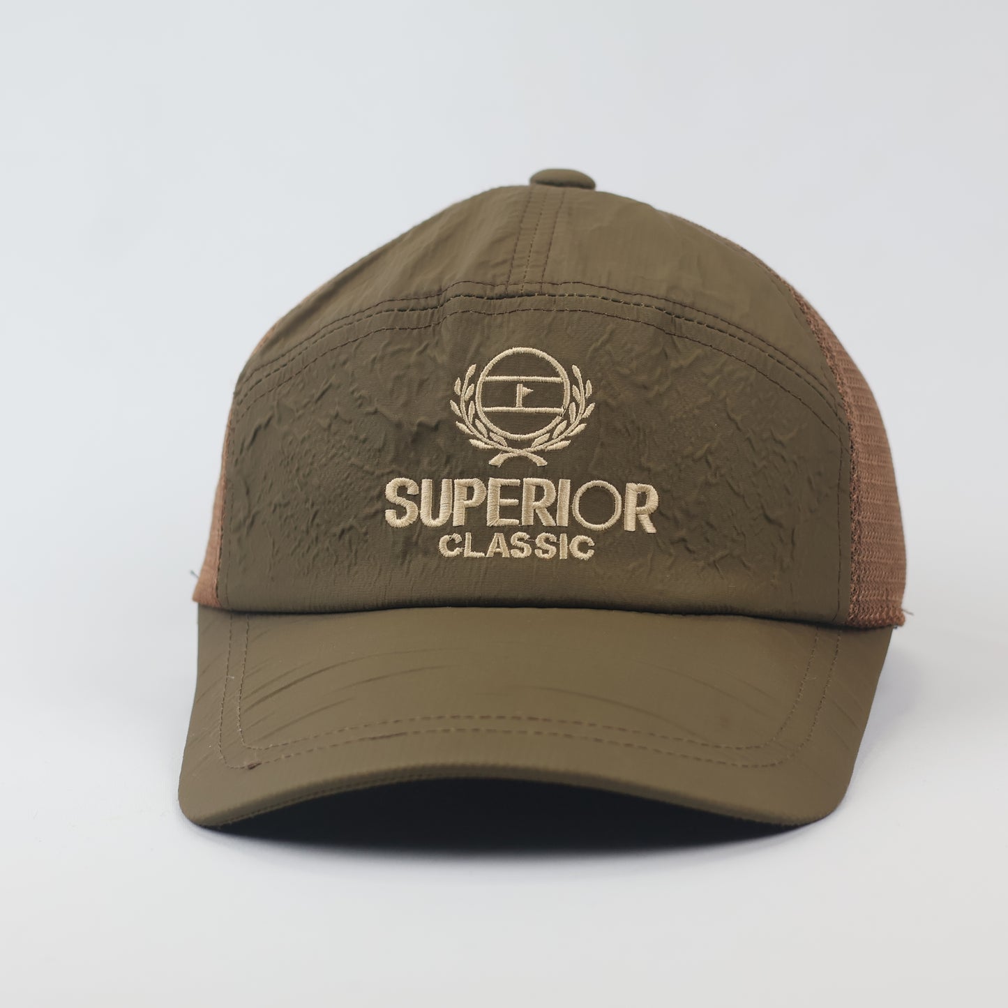 Superior Classic Premium Mesh Back Thrifted Trucker Hat - Earth Tone Brown & Olive