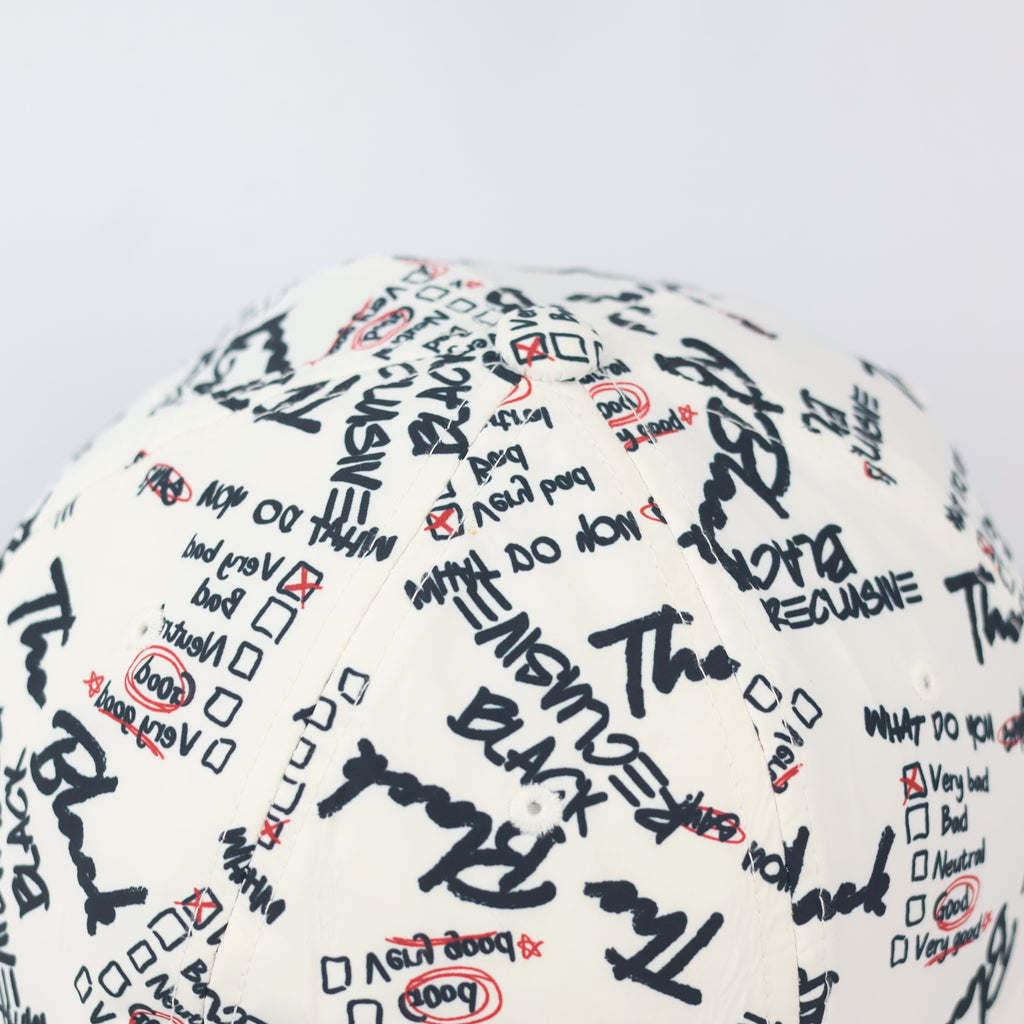 B.Reclusive Graffiti Print Baseball Thrifted Cap - Trendy White & Black Streetwear Hat