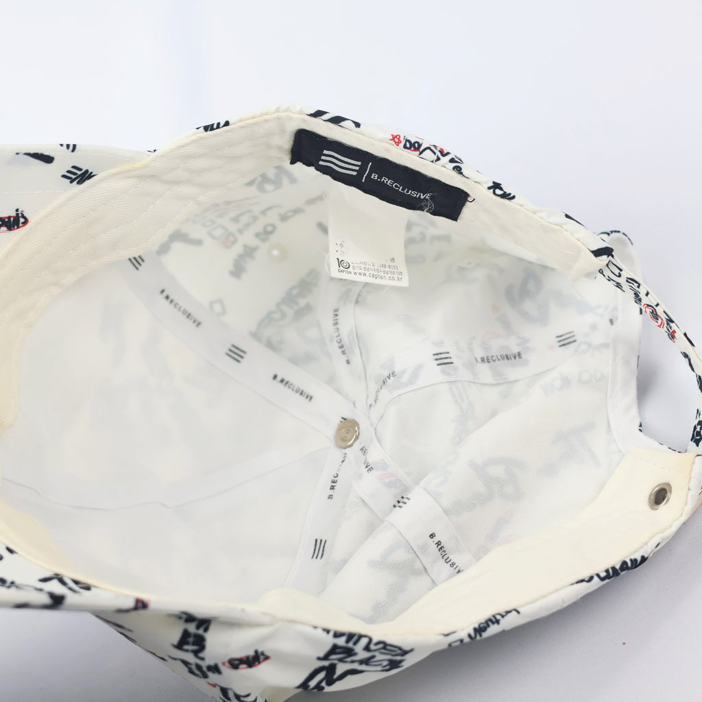 B.Reclusive Graffiti Print Baseball Thrifted Cap - Trendy White & Black Streetwear Hat