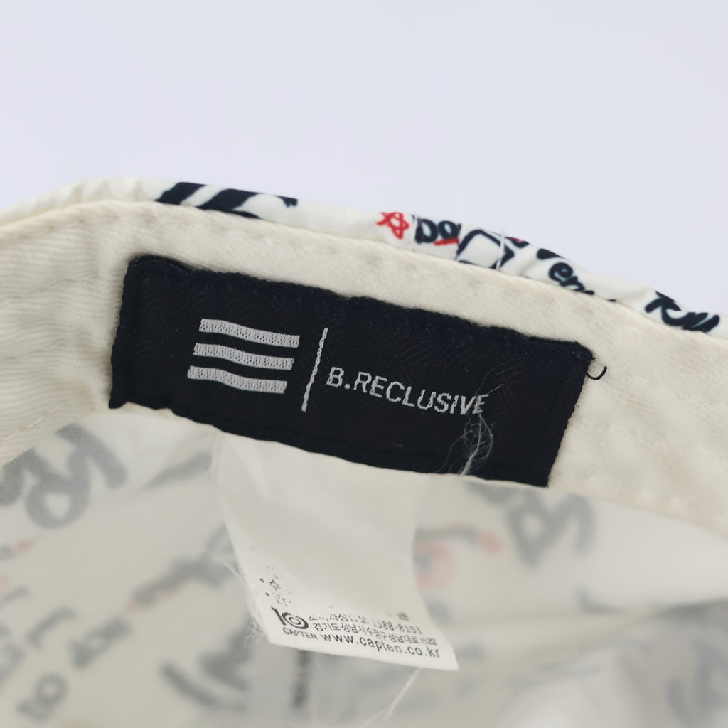 B.Reclusive Graffiti Print Baseball Thrifted Cap - Trendy White & Black Streetwear Hat