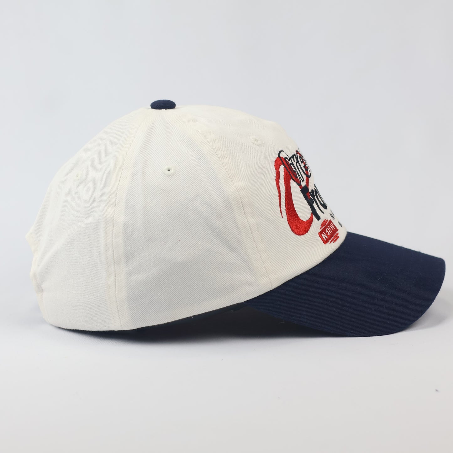 Official NERDY "Great Deals" Baseball  Thrifted Cap - Cream & Navy Unisex Dad Hat