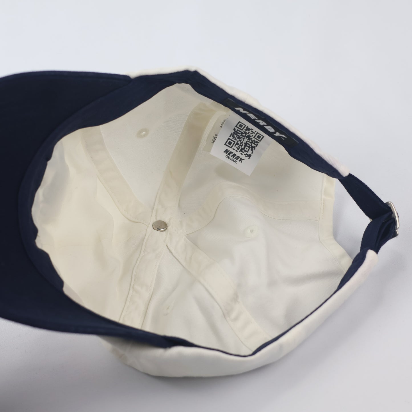 Official NERDY "Great Deals" Baseball  Thrifted Cap - Cream & Navy Unisex Dad Hat