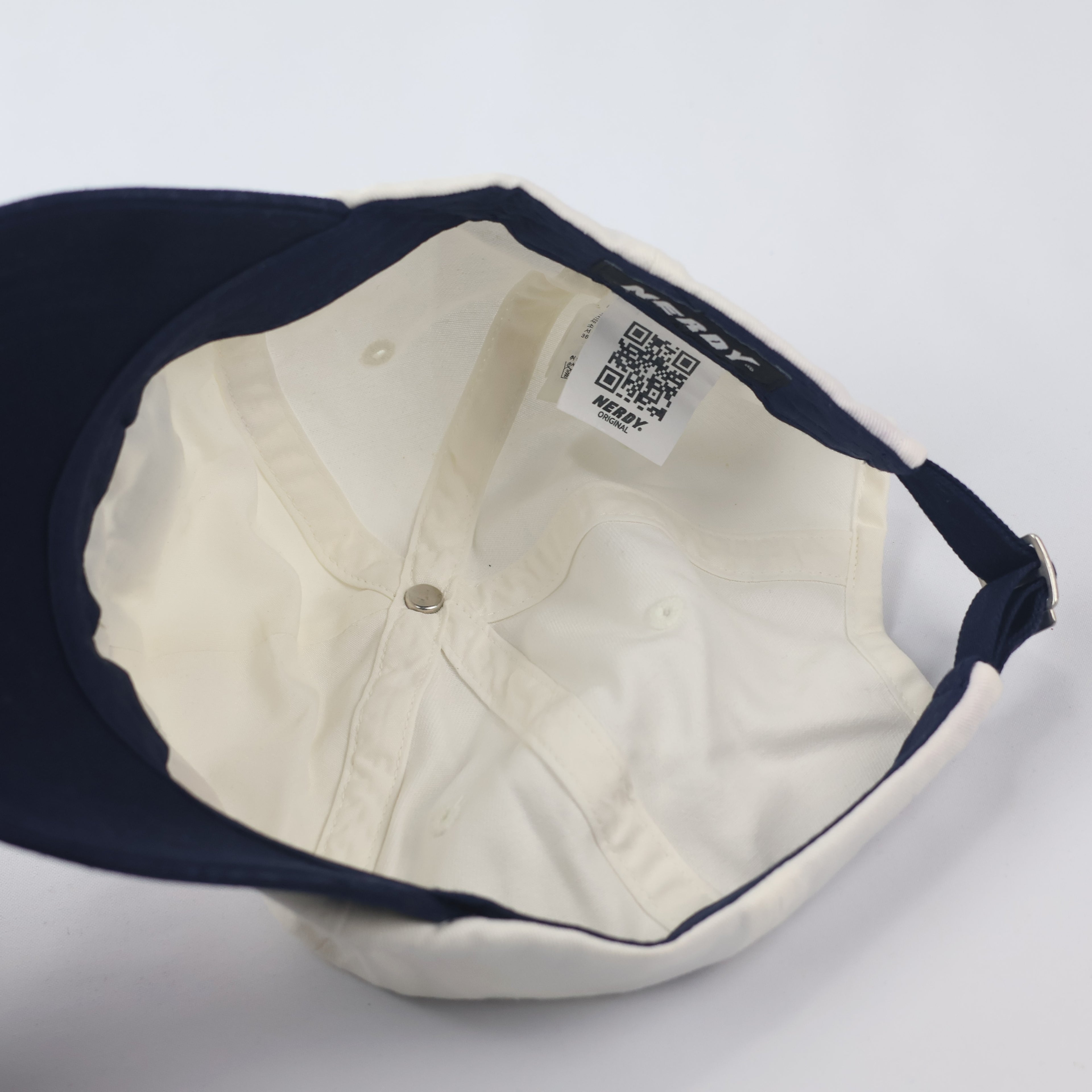 Official NERDY "Great Deals" Baseball  Thrifted Cap - Cream & Navy Unisex Dad Hat