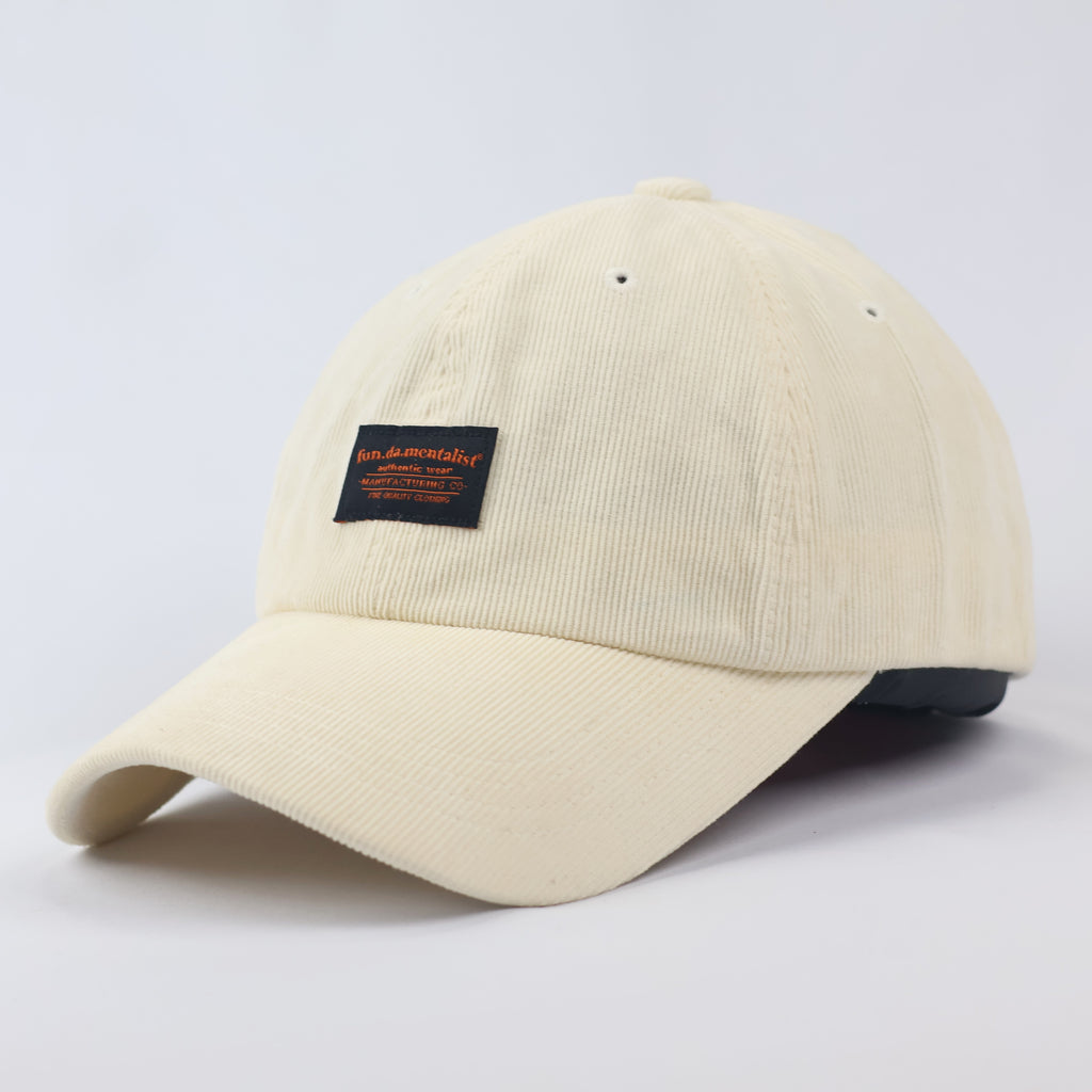 Official fun.da.mentalist Corduroy Dad Thrifted Hat - Cream Beige Unisex Sport Cap