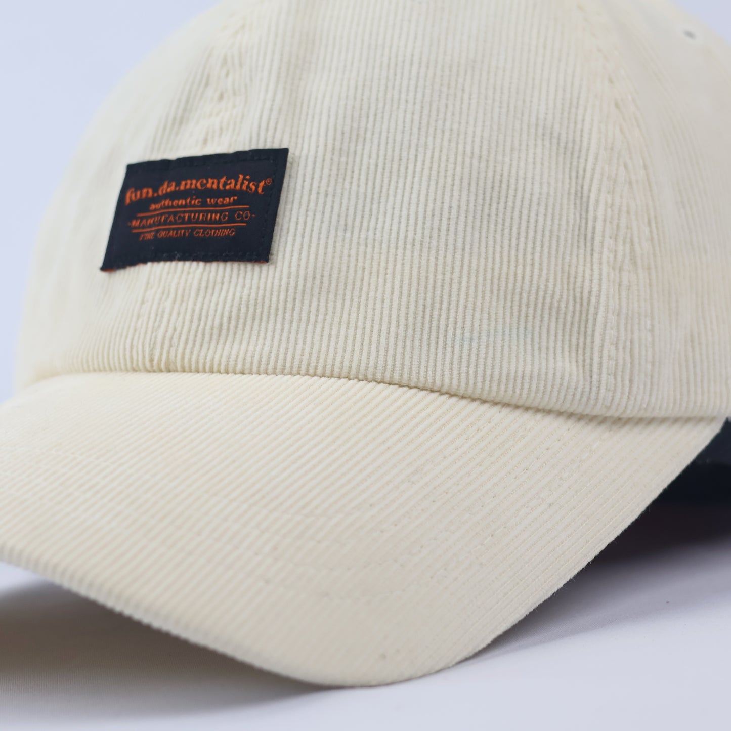 Official fun.da.mentalist Corduroy Dad Thrifted Hat - Cream Beige Unisex Sport Cap