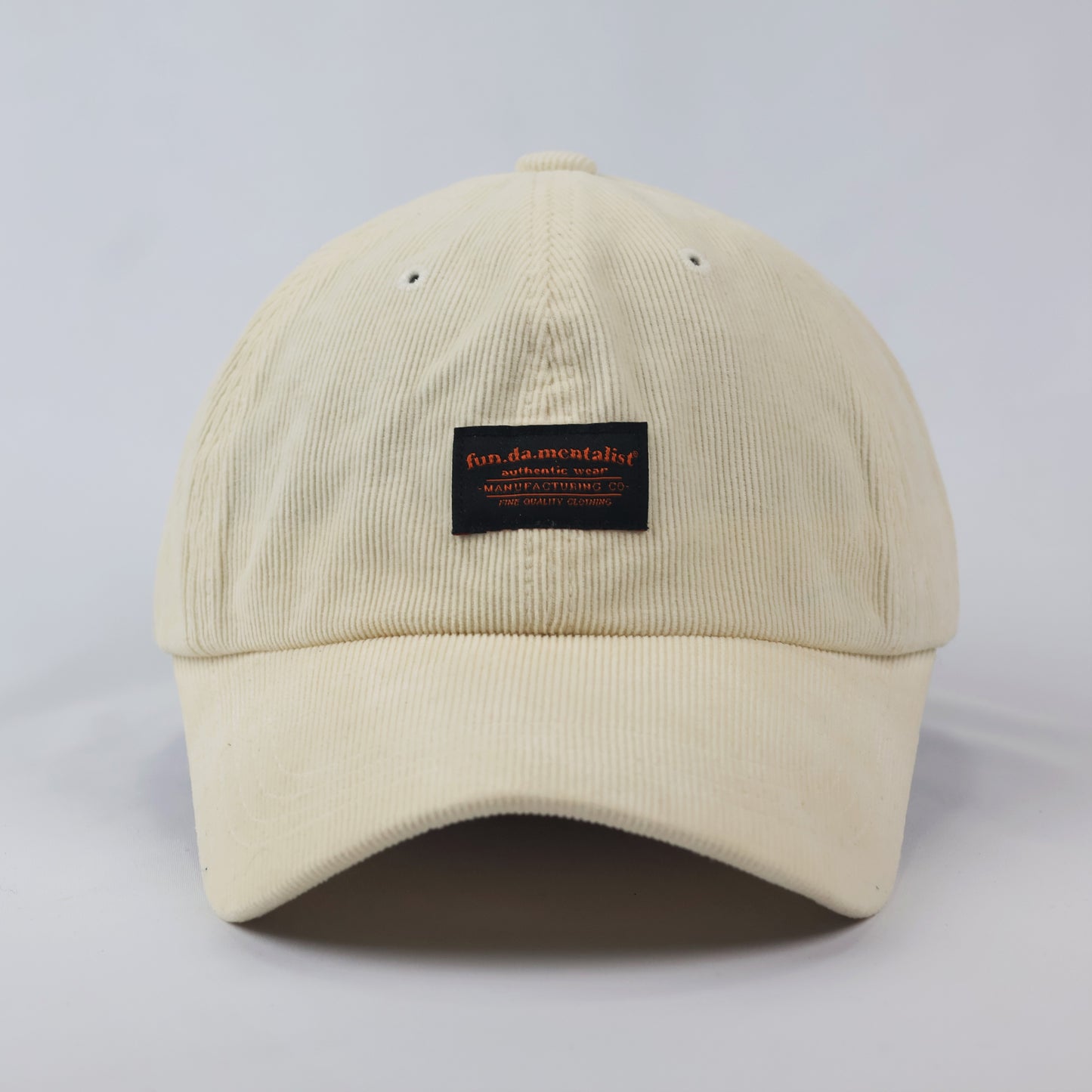 Official fun.da.mentalist Corduroy Dad Thrifted Hat - Cream Beige Unisex Sport Cap