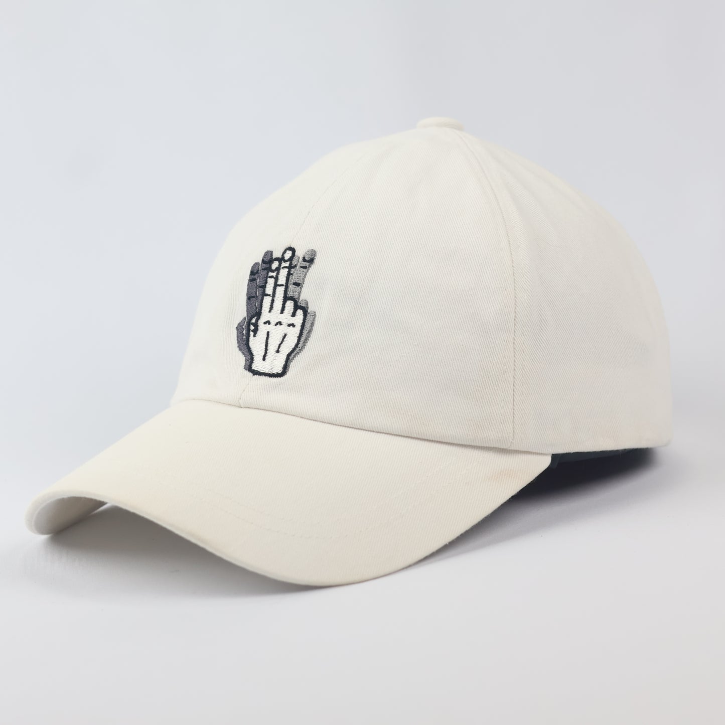 Vibrate Korea Signature Finger Logo Thrifted Cap - Premium White Streetwear Hat