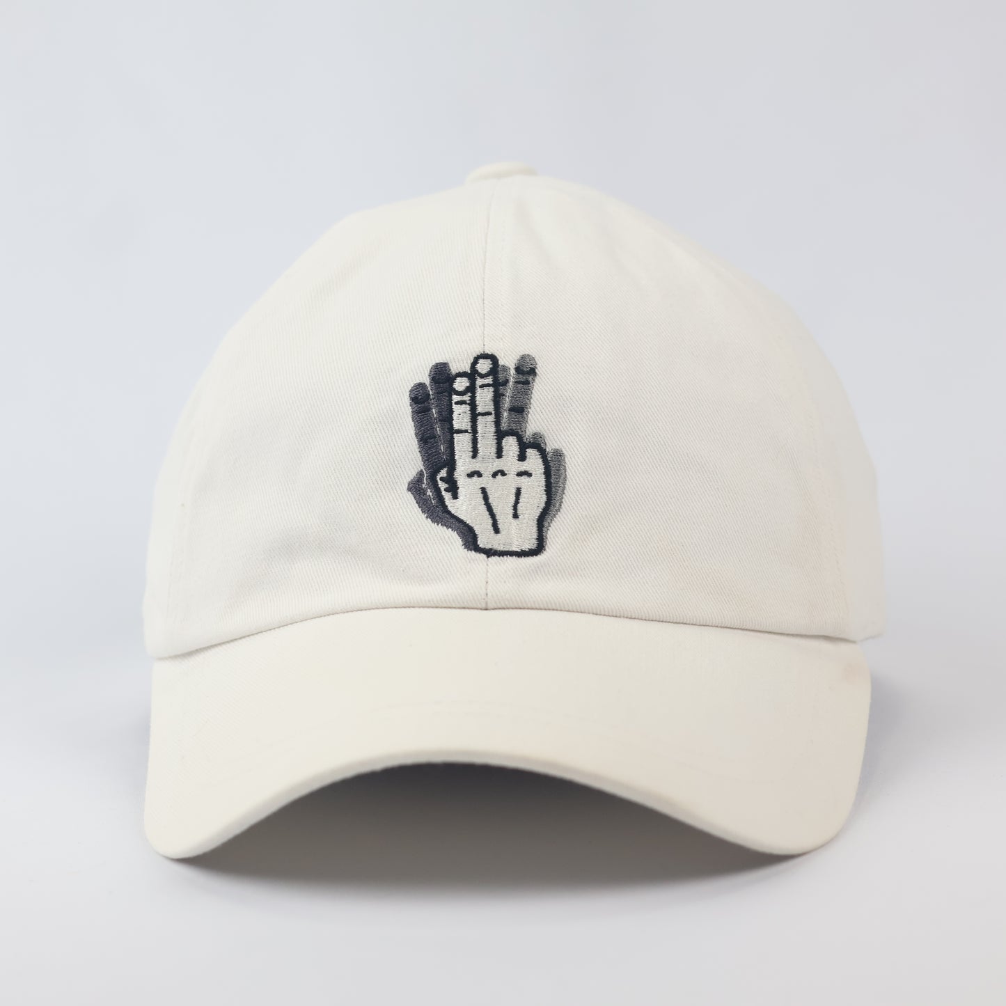 Vibrate Korea Signature Finger Logo Thrifted Cap - Premium White Streetwear Hat