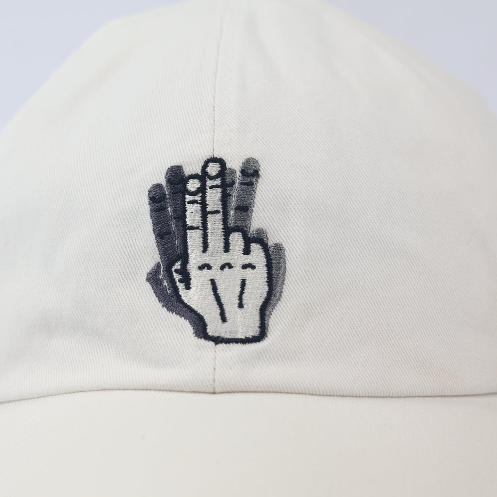Vibrate Korea Signature Finger Logo Thrifted Cap - Premium White Streetwear Hat