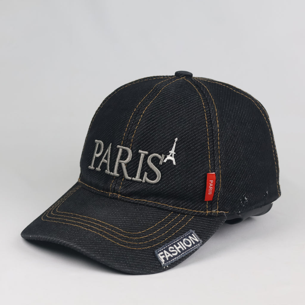 Vintage Paris Denim Strapback Hat | Thrifted Dark Blue Embroidered Eiffel Tower Cap