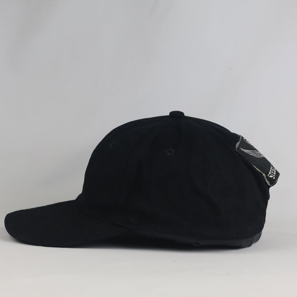 Thrifted New Wave Black Cotton Strapback Cap with Back Patch (Size 57–58 cm) | 10836
