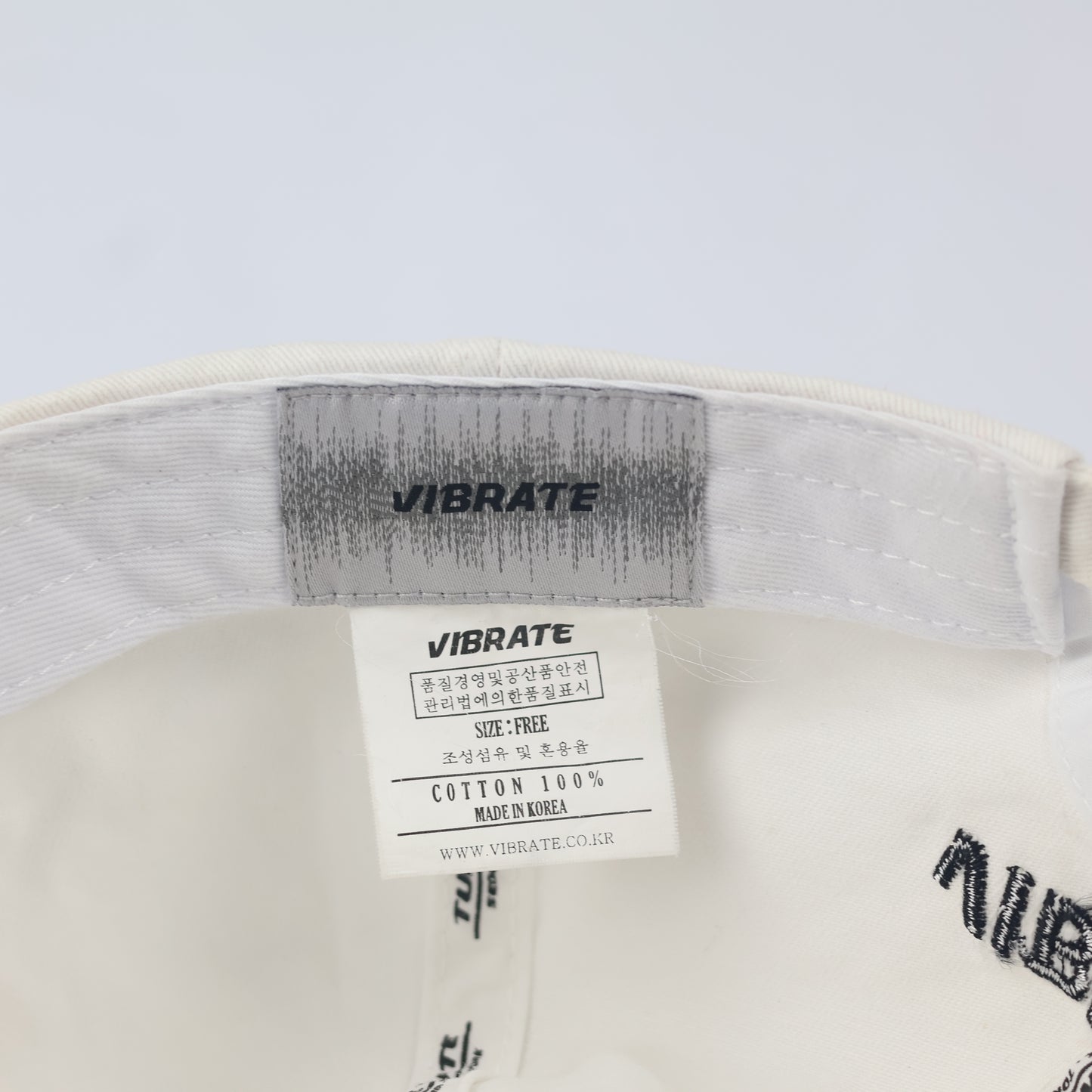 Vibrate Korea Signature Finger Logo Thrifted Cap - Premium White Streetwear Hat