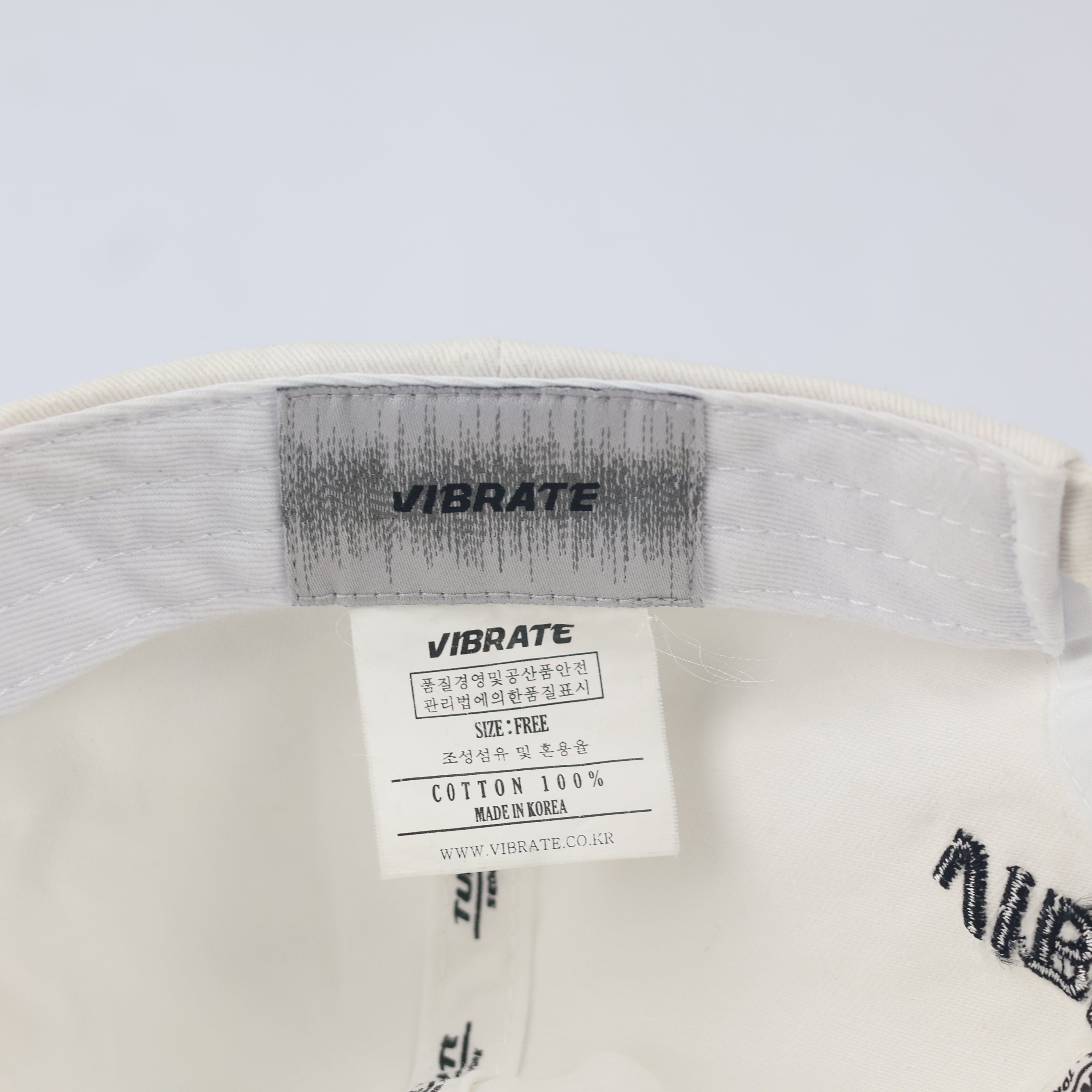 Vibrate Korea Signature Finger Logo Thrifted Cap - Premium White Streetwear Hat