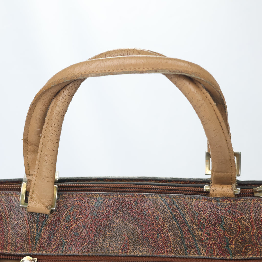 Vintage Paisley Pattern Satchel - Brown Leather Trim Men’s Handbag