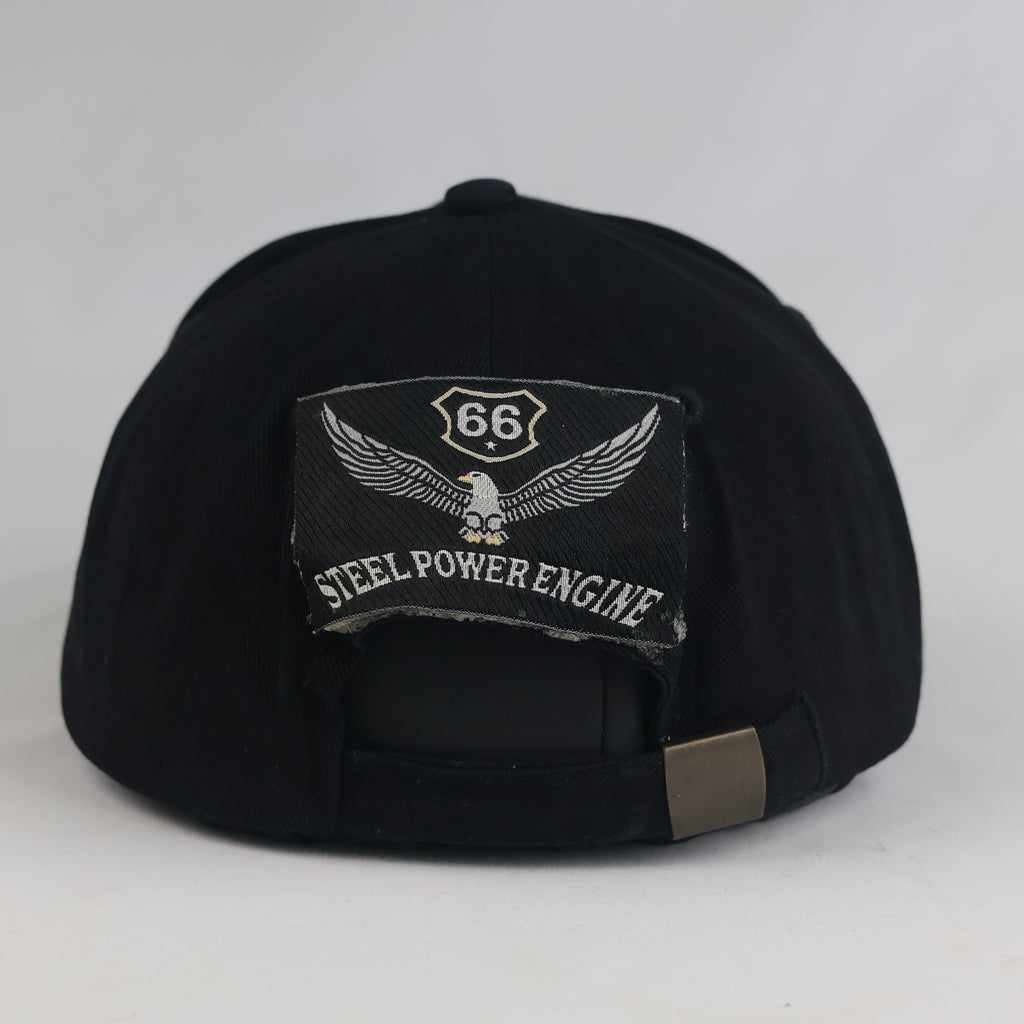 Thrifted New Wave Black Cotton Strapback Cap with Back Patch (Size 57–58 cm) | 10836