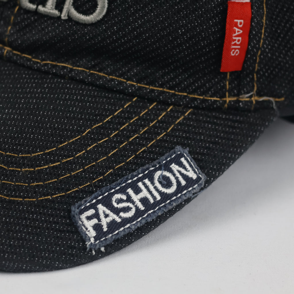 Vintage Paris Denim Strapback Hat | Thrifted Dark Blue Embroidered Eiffel Tower Cap