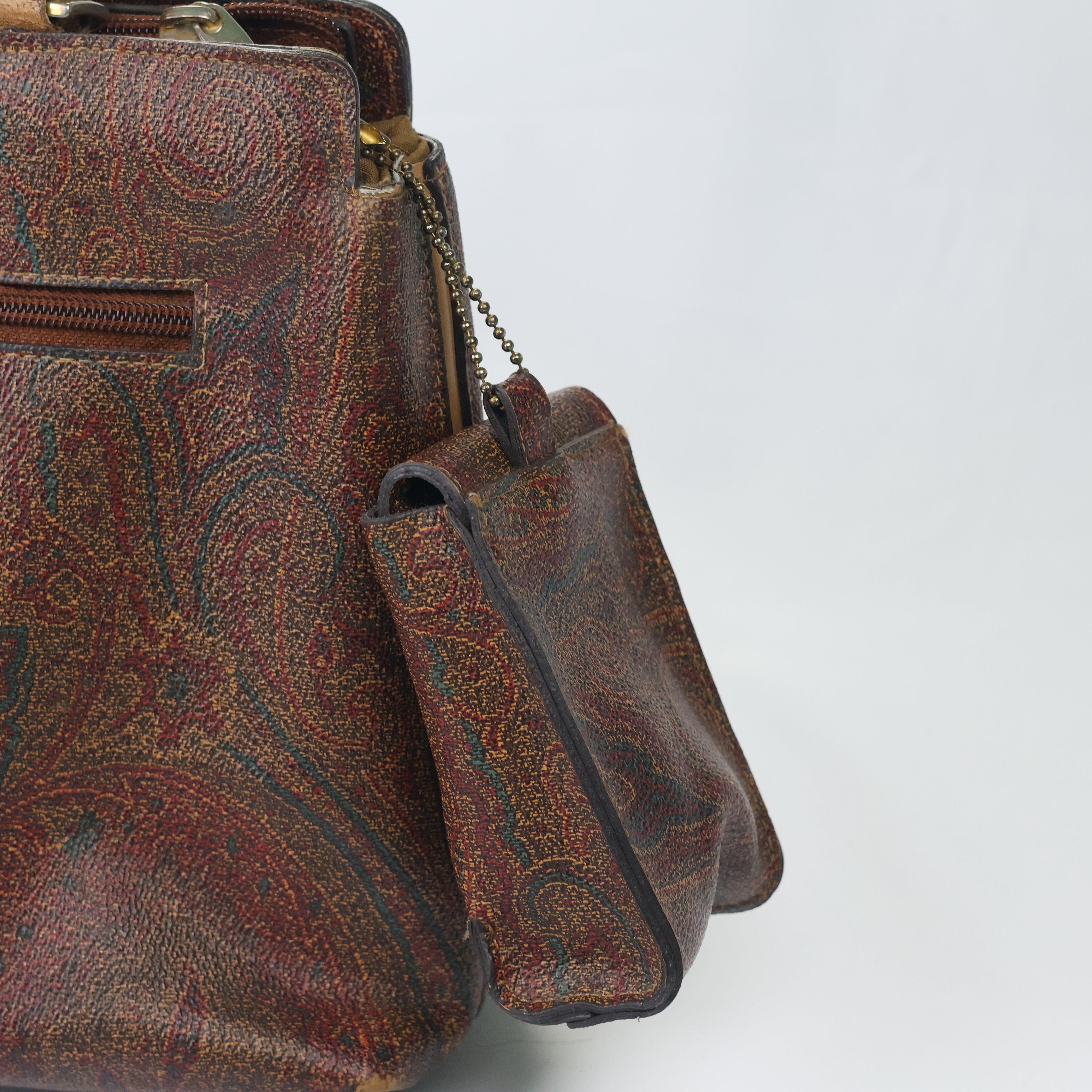 Vintage Paisley Pattern Satchel - Brown Leather Trim Men’s Handbag