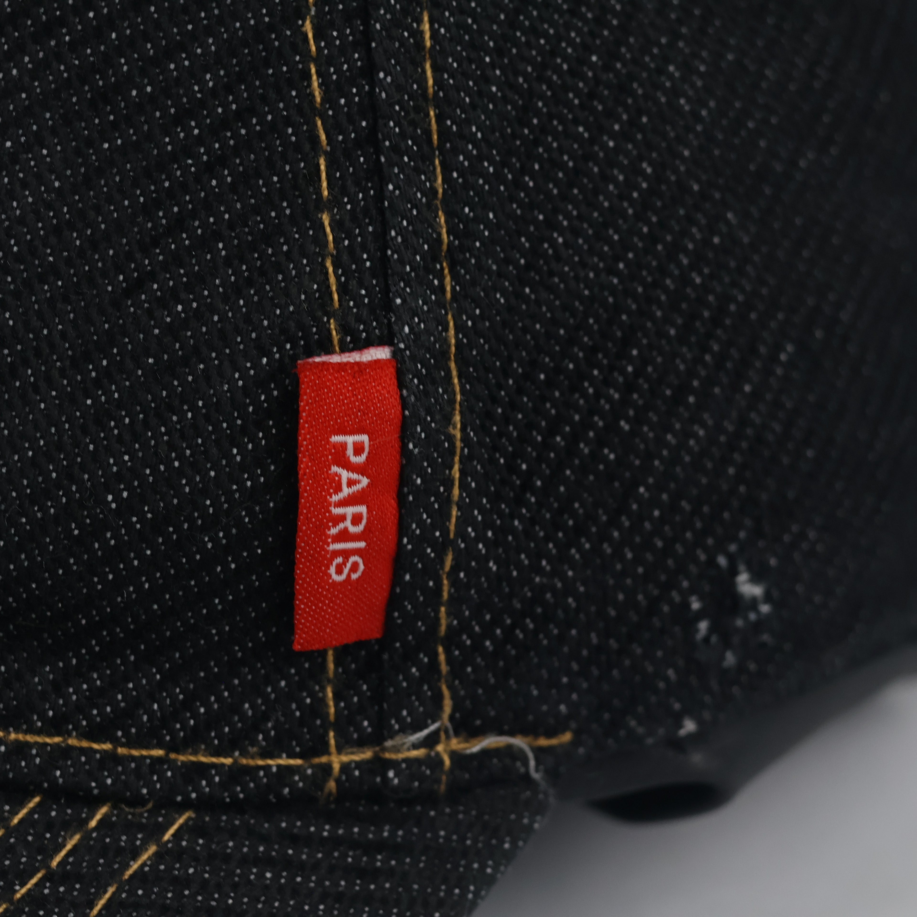 Vintage Paris Denim Strapback Hat | Thrifted Dark Blue Embroidered Eiffel Tower Cap