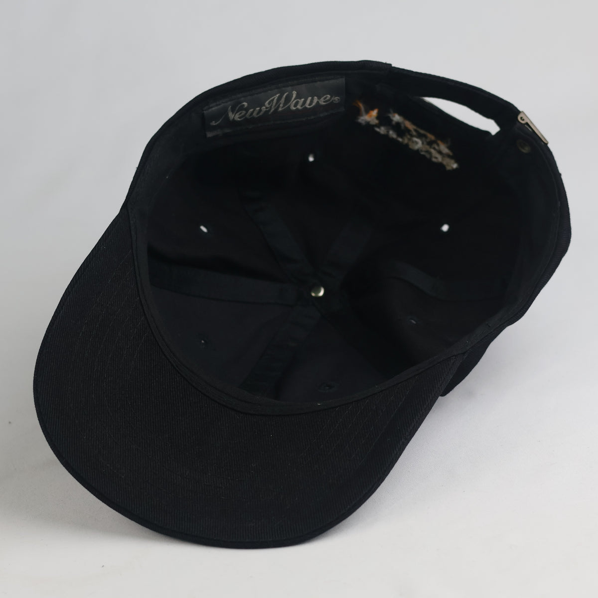 Thrifted New Wave Black Cotton Strapback Cap with Back Patch (Size 57–58 cm) | 10836