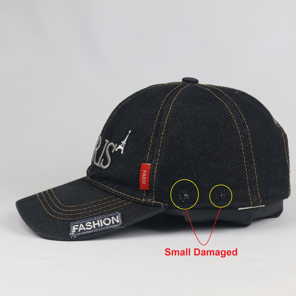 Vintage Paris Denim Strapback Hat | Thrifted Dark Blue Embroidered Eiffel Tower Cap