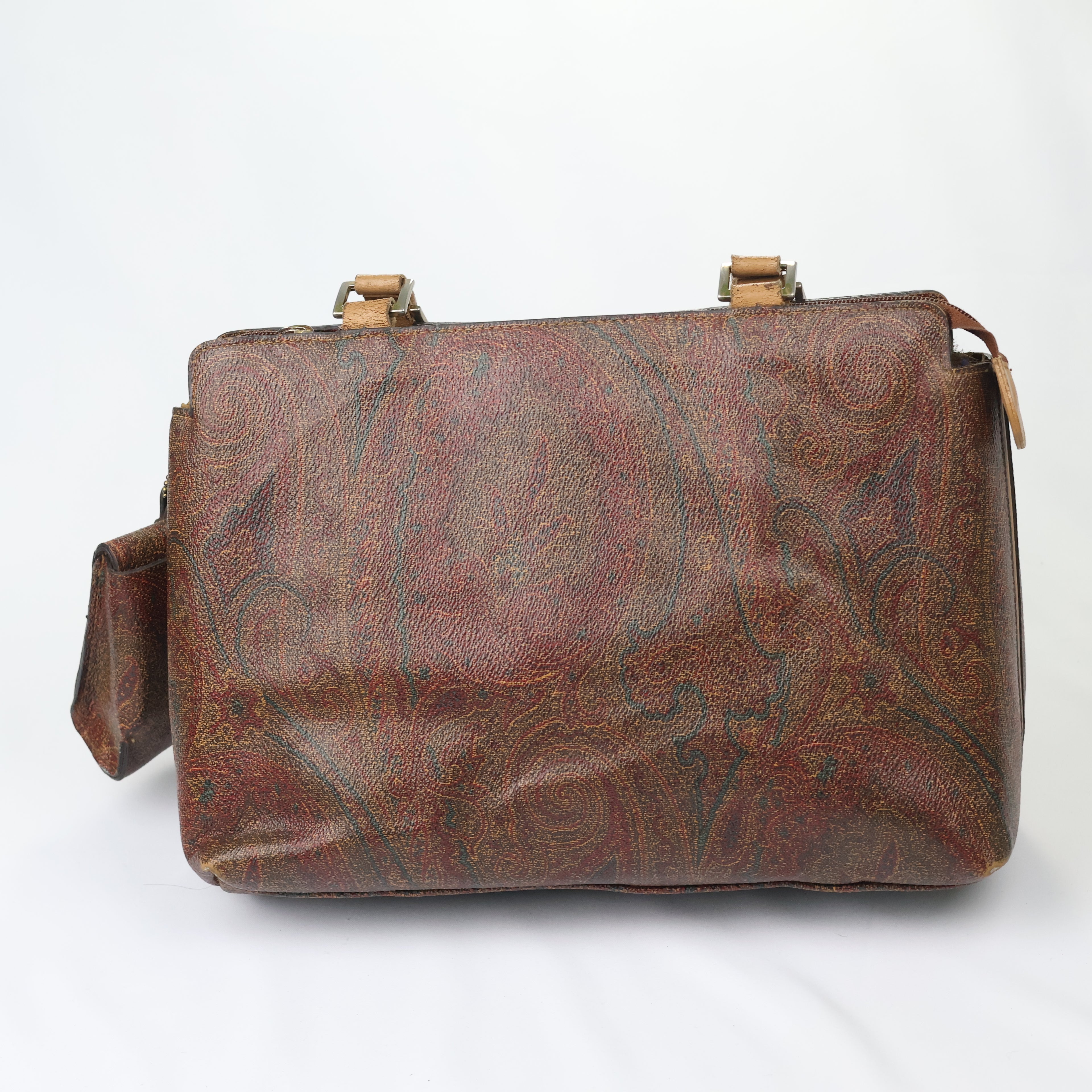 Vintage Paisley Pattern Satchel - Brown Leather Trim Men’s Handbag