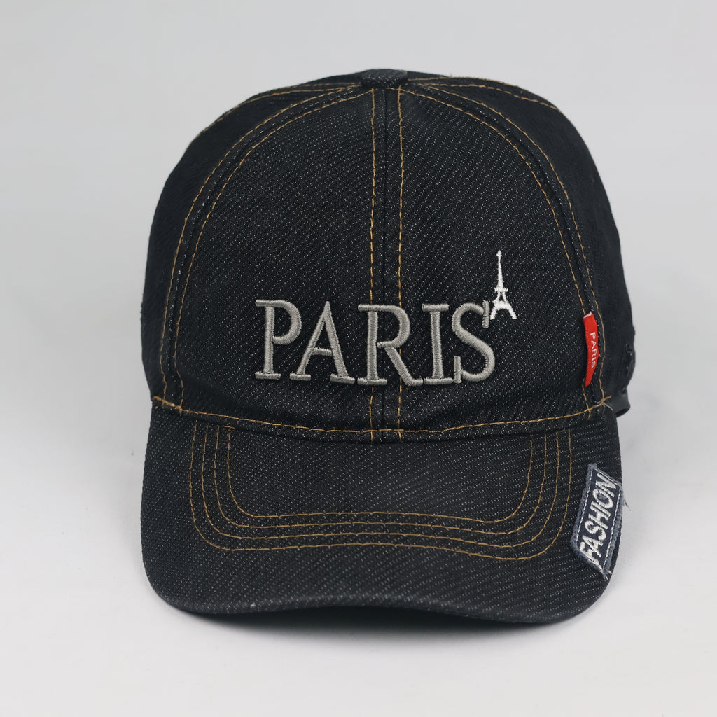 Vintage Paris Denim Strapback Hat | Thrifted Dark Blue Embroidered Eiffel Tower Cap
