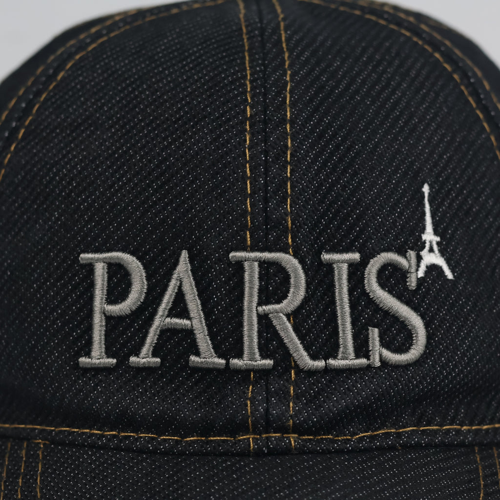 Vintage Paris Denim Strapback Hat | Thrifted Dark Blue Embroidered Eiffel Tower Cap