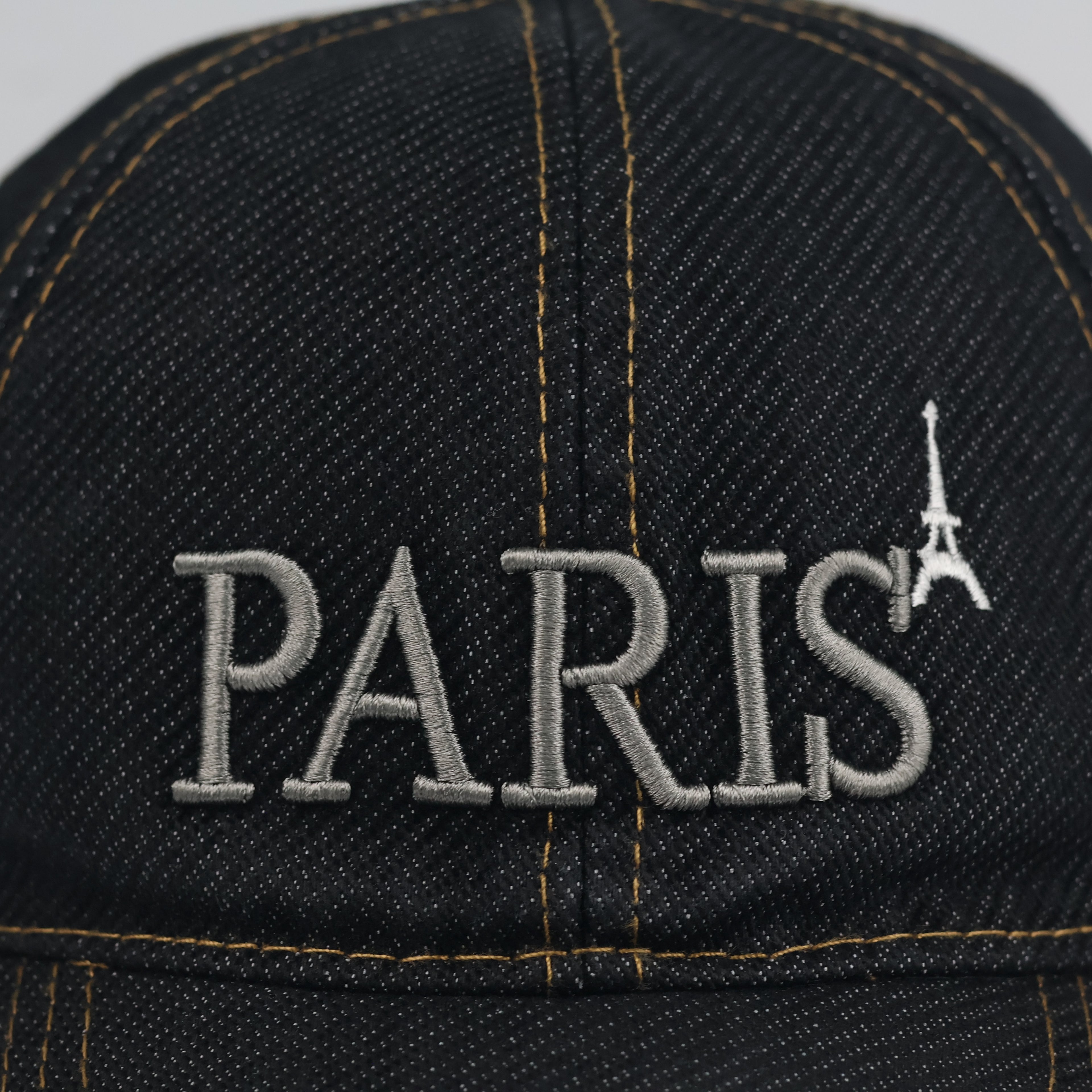 Vintage Paris Denim Strapback Hat | Thrifted Dark Blue Embroidered Eiffel Tower Cap
