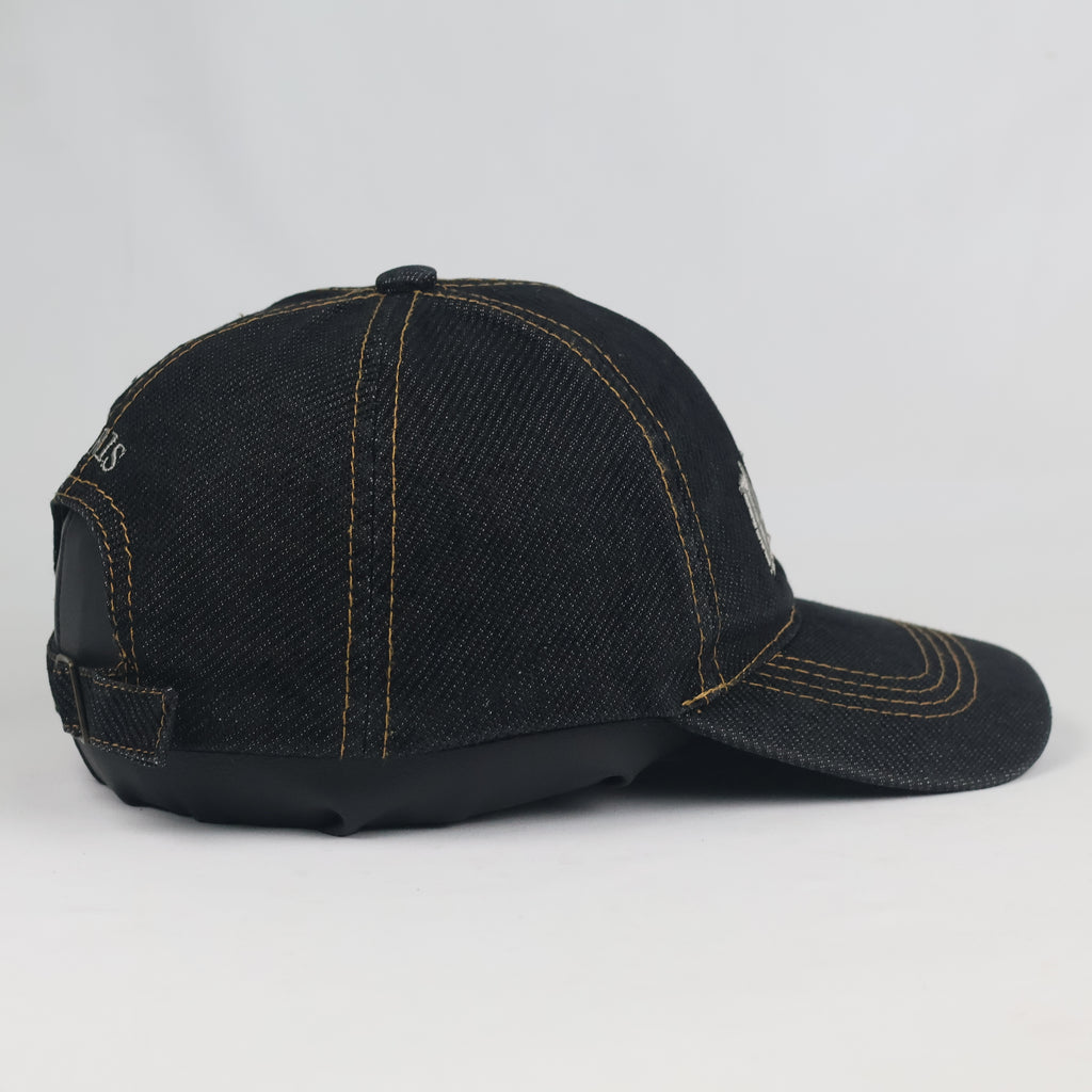 Vintage Paris Denim Strapback Hat | Thrifted Dark Blue Embroidered Eiffel Tower Cap