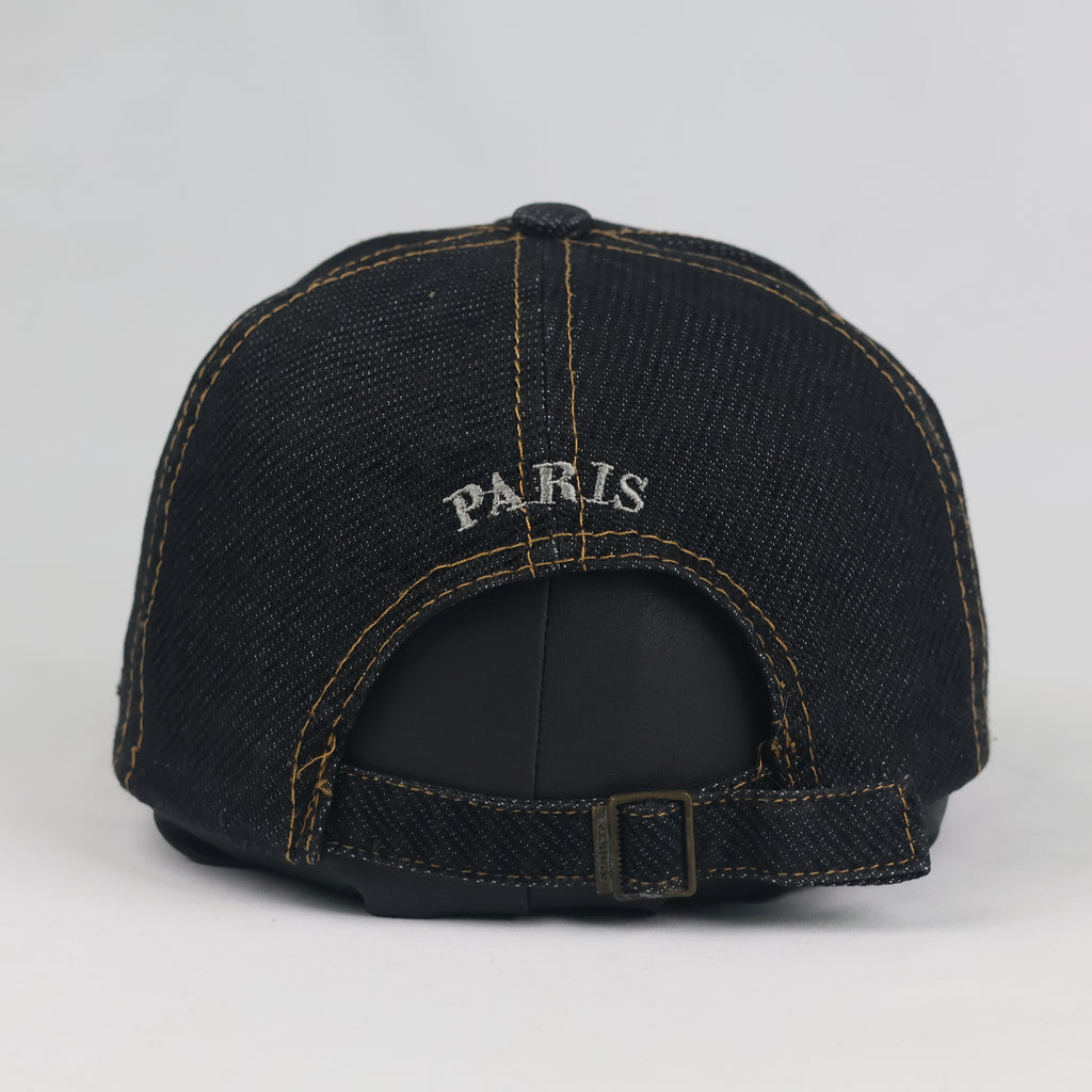 Vintage Paris Denim Strapback Hat | Thrifted Dark Blue Embroidered Eiffel Tower Cap