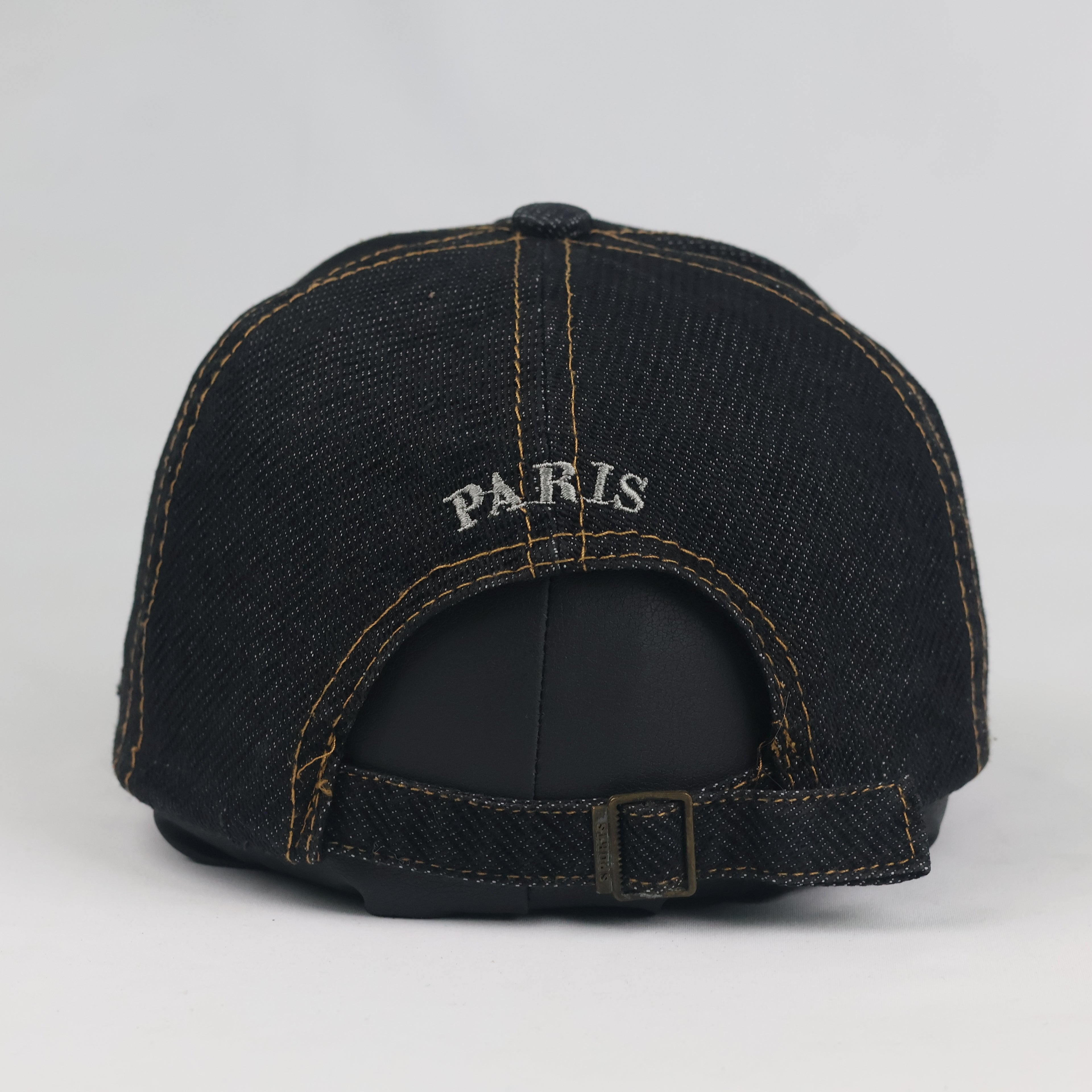 Vintage Paris Denim Strapback Hat | Thrifted Dark Blue Embroidered Eiffel Tower Cap