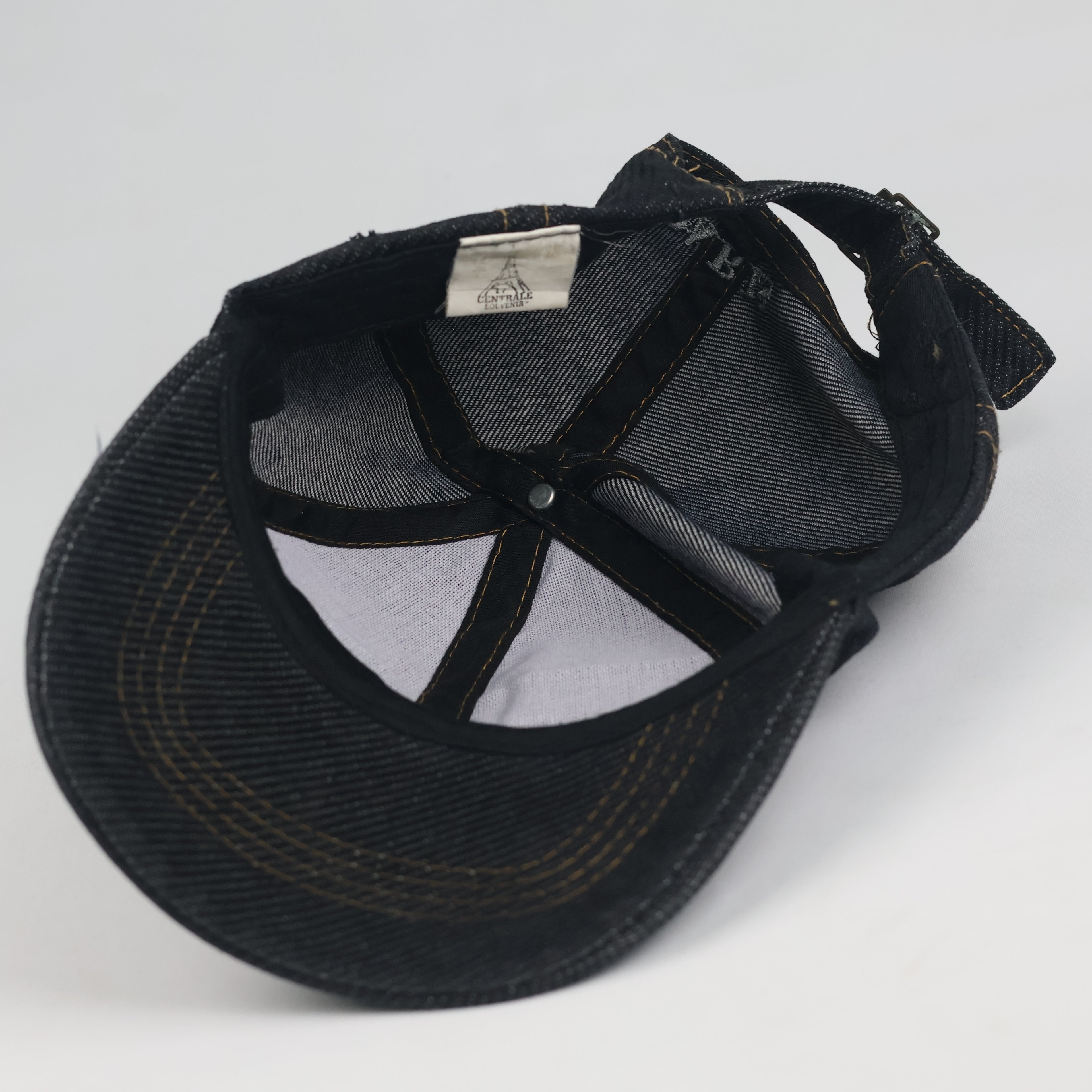 Vintage Paris Denim Strapback Hat | Thrifted Dark Blue Embroidered Eiffel Tower Cap