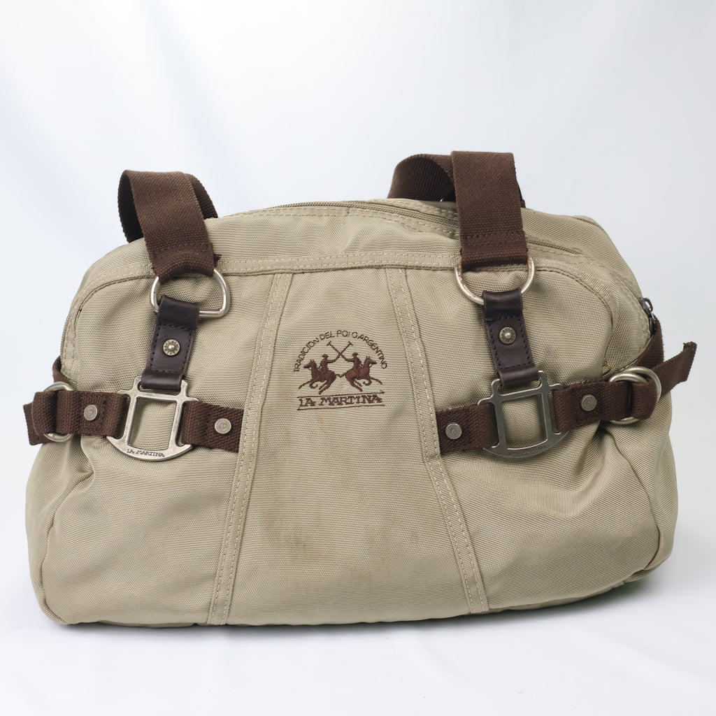 Authentic La Martina Argentina Polo Thrifted Bag - Rugged Canvas & Leather Trim