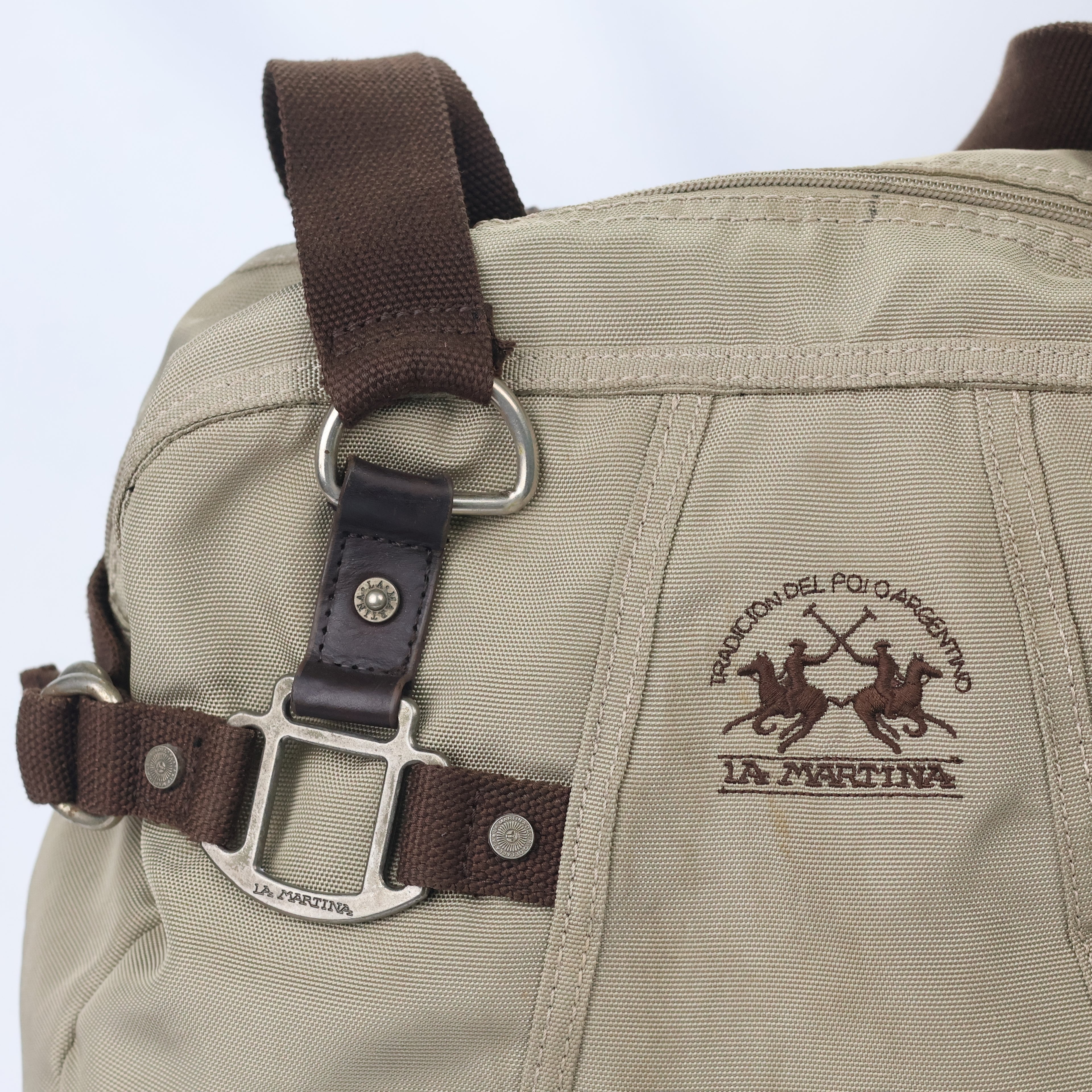 Authentic La Martina Argentina Polo Thrifted Bag - Rugged Canvas & Leather Trim