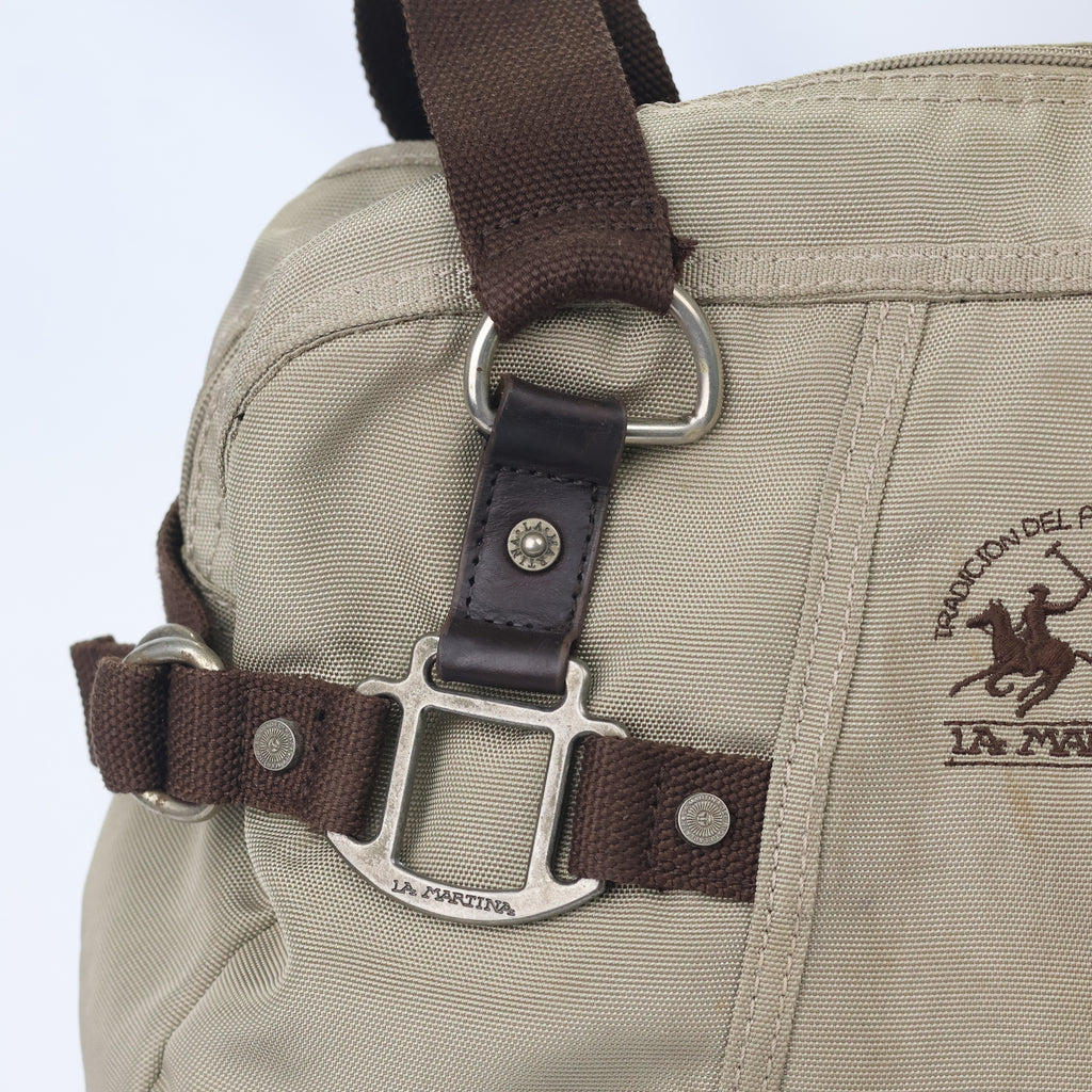 Authentic La Martina Argentina Polo Thrifted Bag - Rugged Canvas & Leather Trim