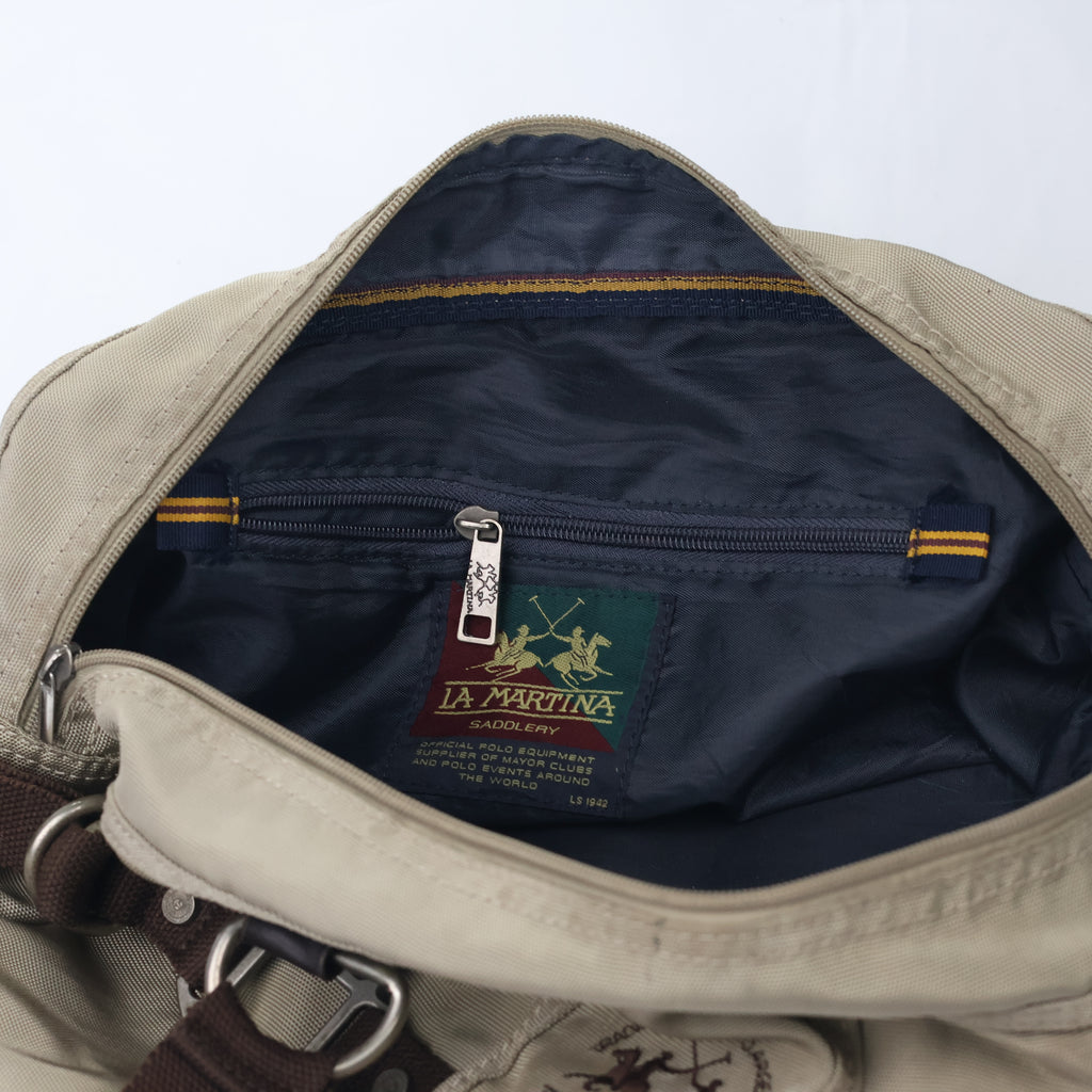 Authentic La Martina Argentina Polo Thrifted Bag - Rugged Canvas & Leather Trim