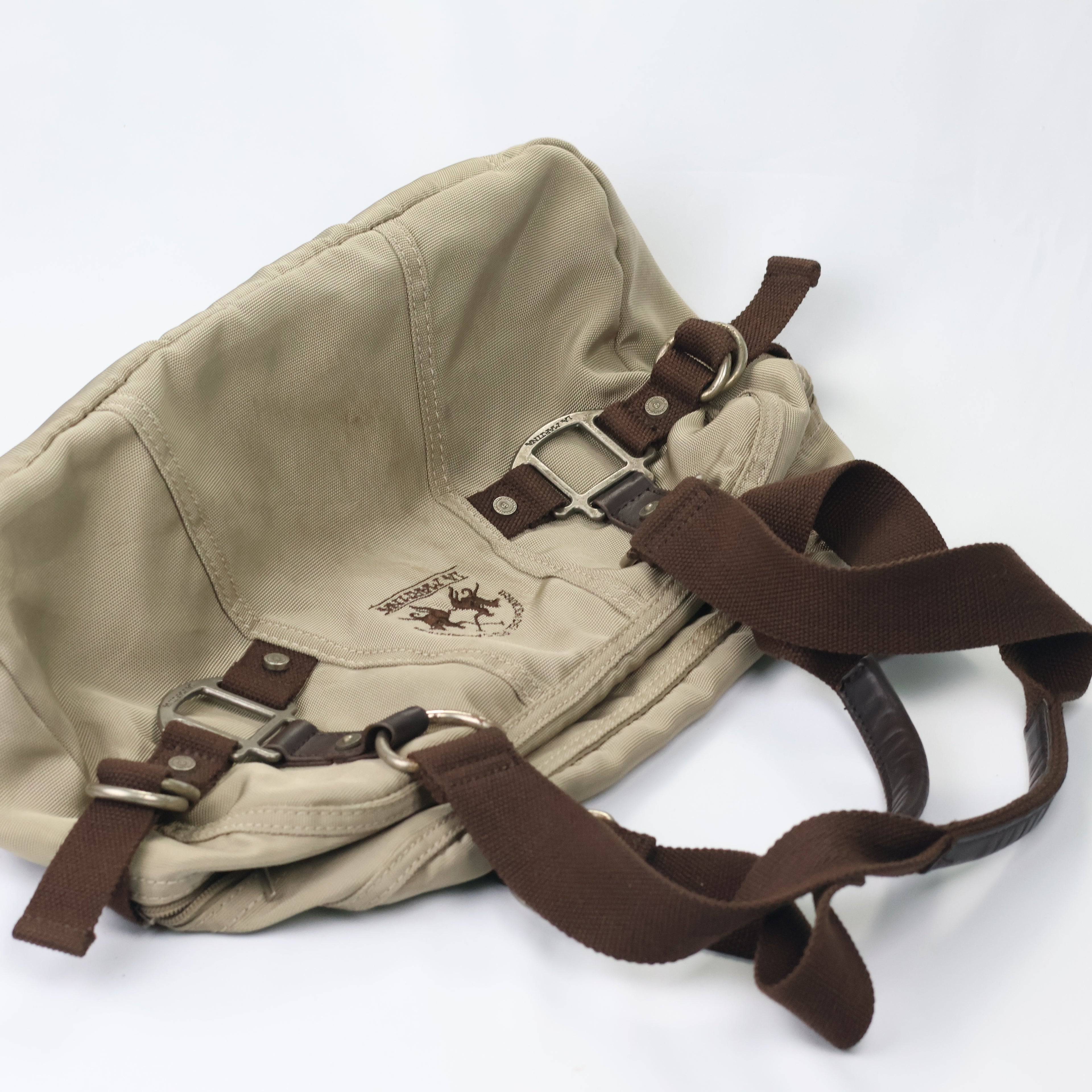 Authentic La Martina Argentina Polo Thrifted Bag - Rugged Canvas & Leather Trim