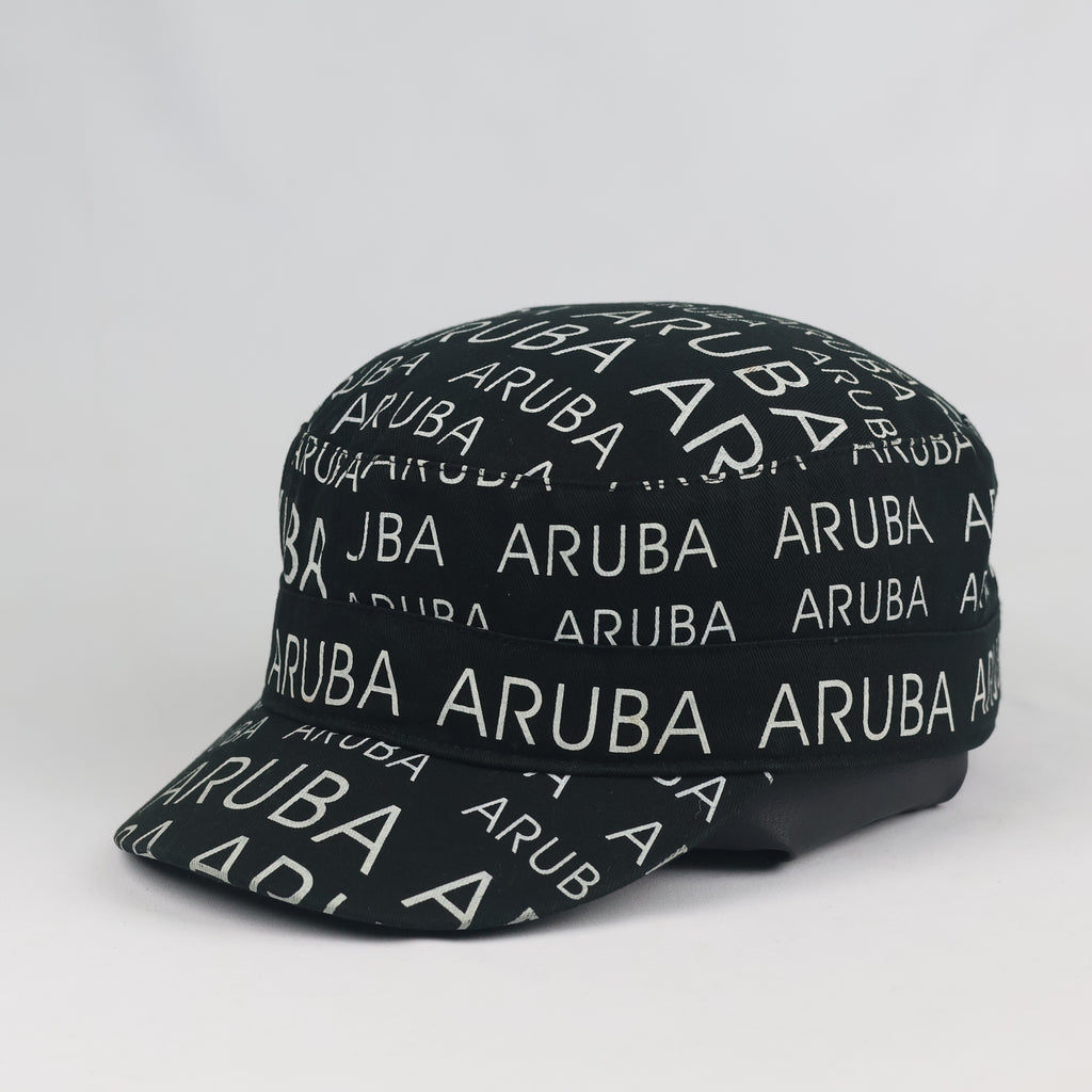 Vintage Robin Ruth Aruba Cadet Hat | Thrifted Black All-Over Print Military Cap