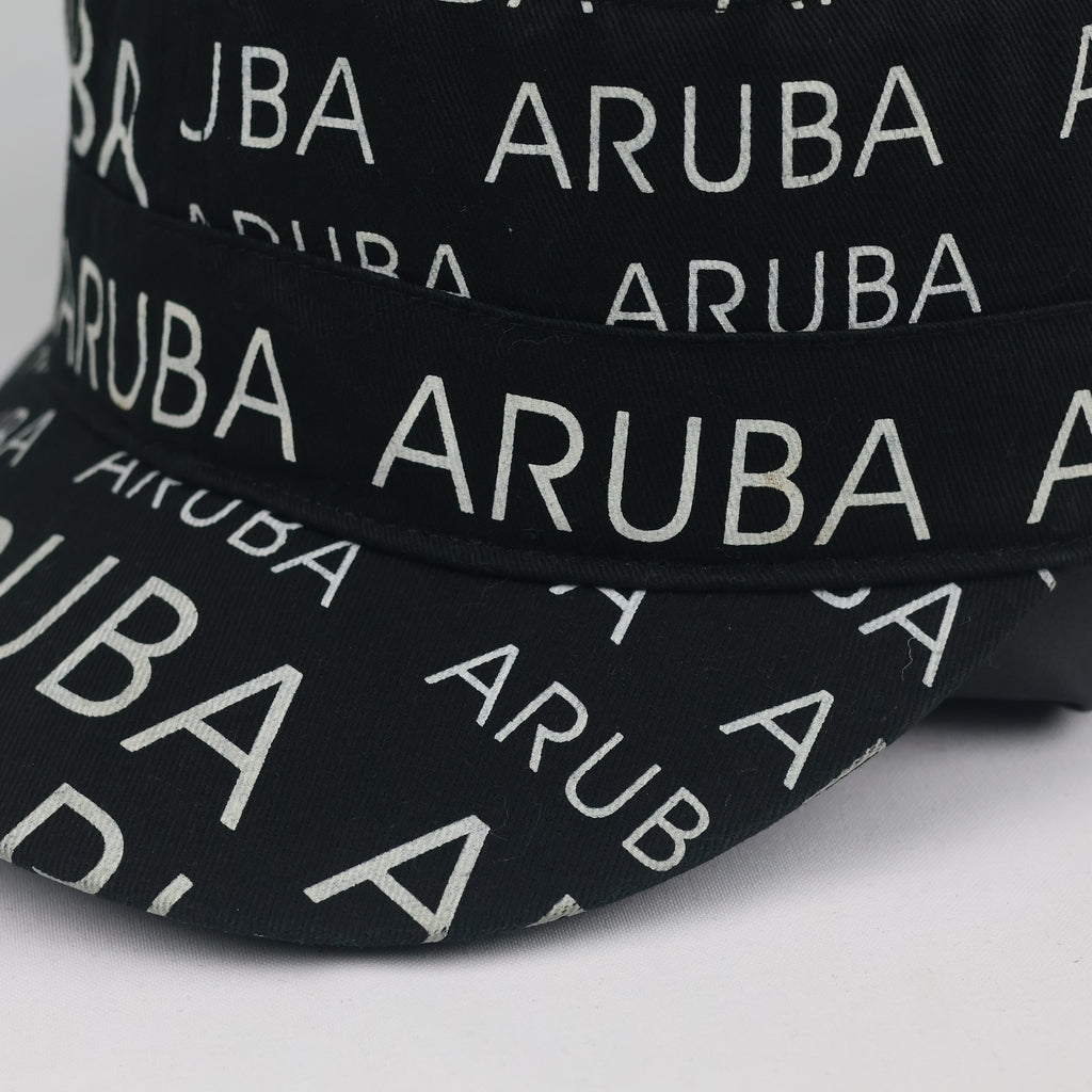 Vintage Robin Ruth Aruba Cadet Hat | Thrifted Black All-Over Print Military Cap