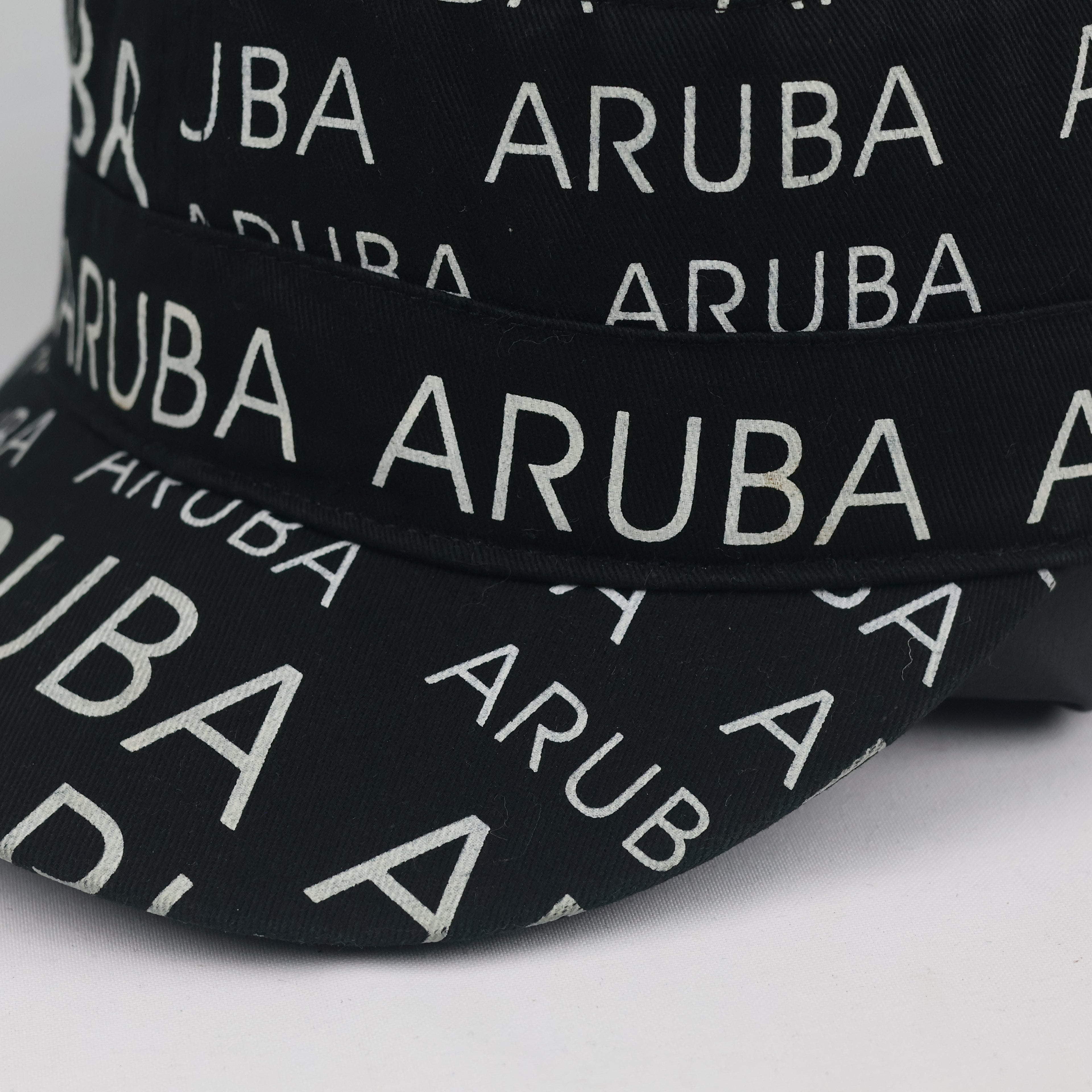 Vintage Robin Ruth Aruba Cadet Hat | Thrifted Black All-Over Print Military Cap