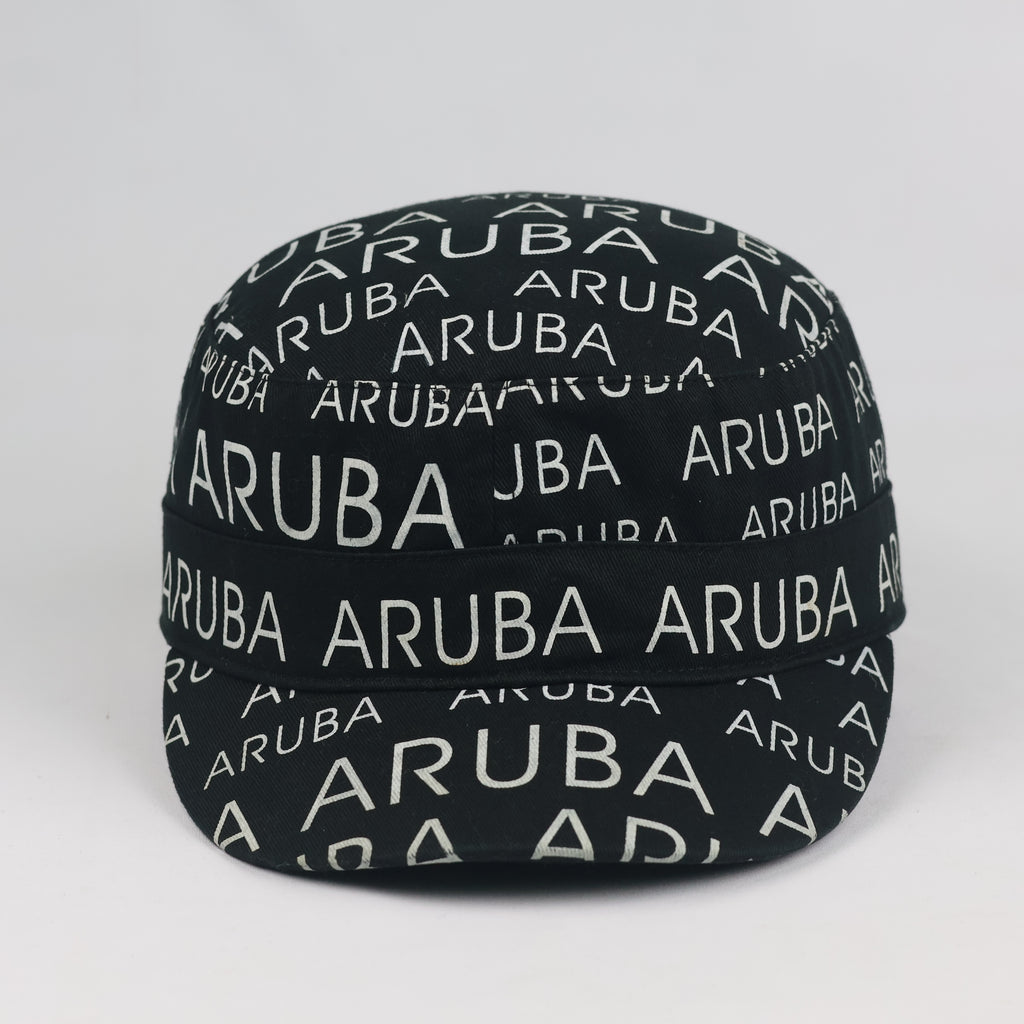 Vintage Robin Ruth Aruba Cadet Hat | Thrifted Black All-Over Print Military Cap