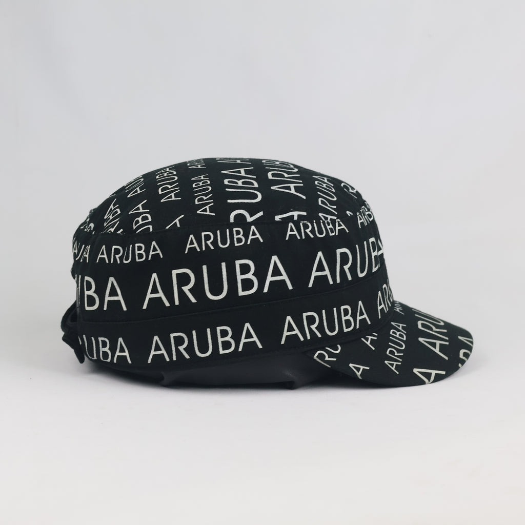 Vintage Robin Ruth Aruba Cadet Hat | Thrifted Black All-Over Print Military Cap