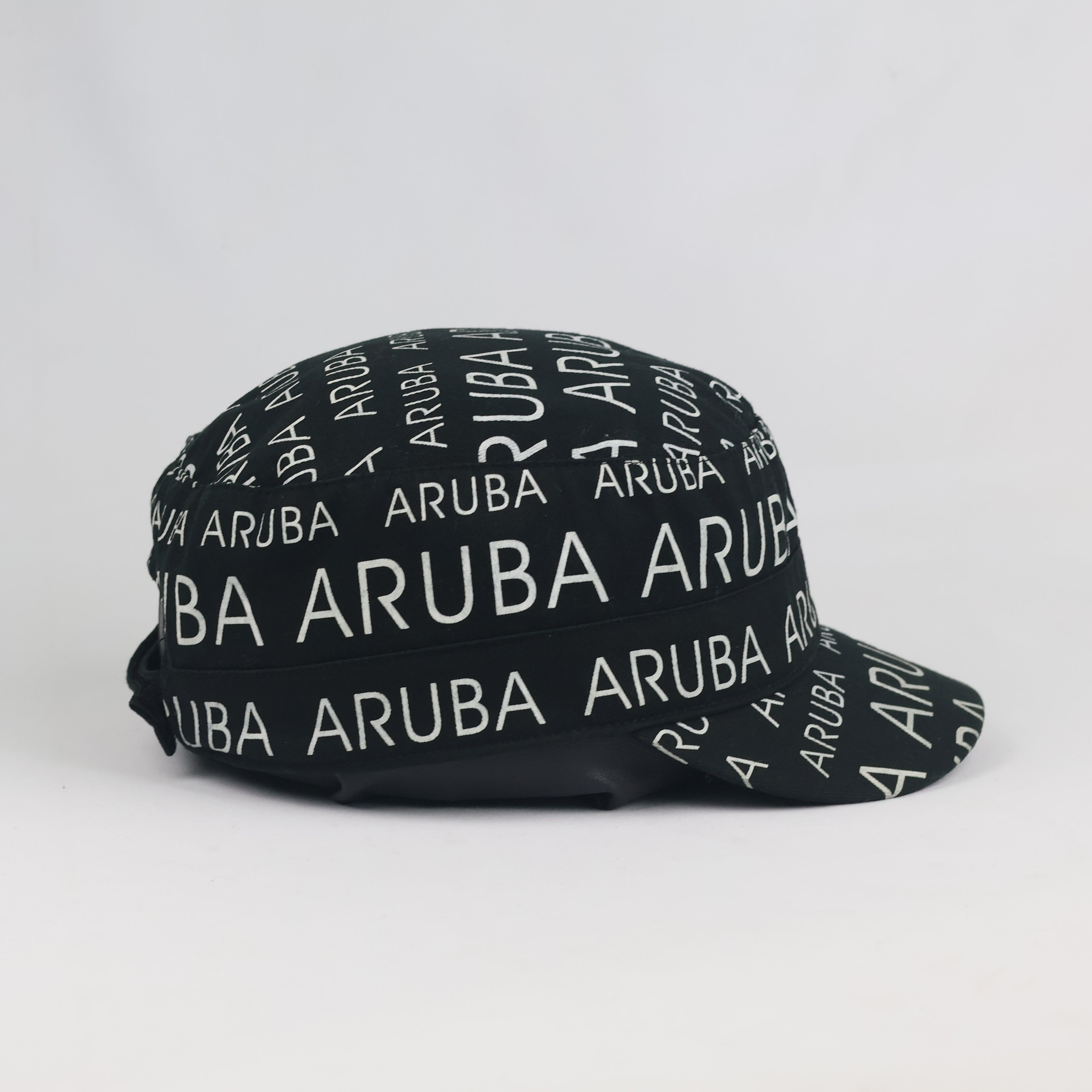 Vintage Robin Ruth Aruba Cadet Hat | Thrifted Black All-Over Print Military Cap
