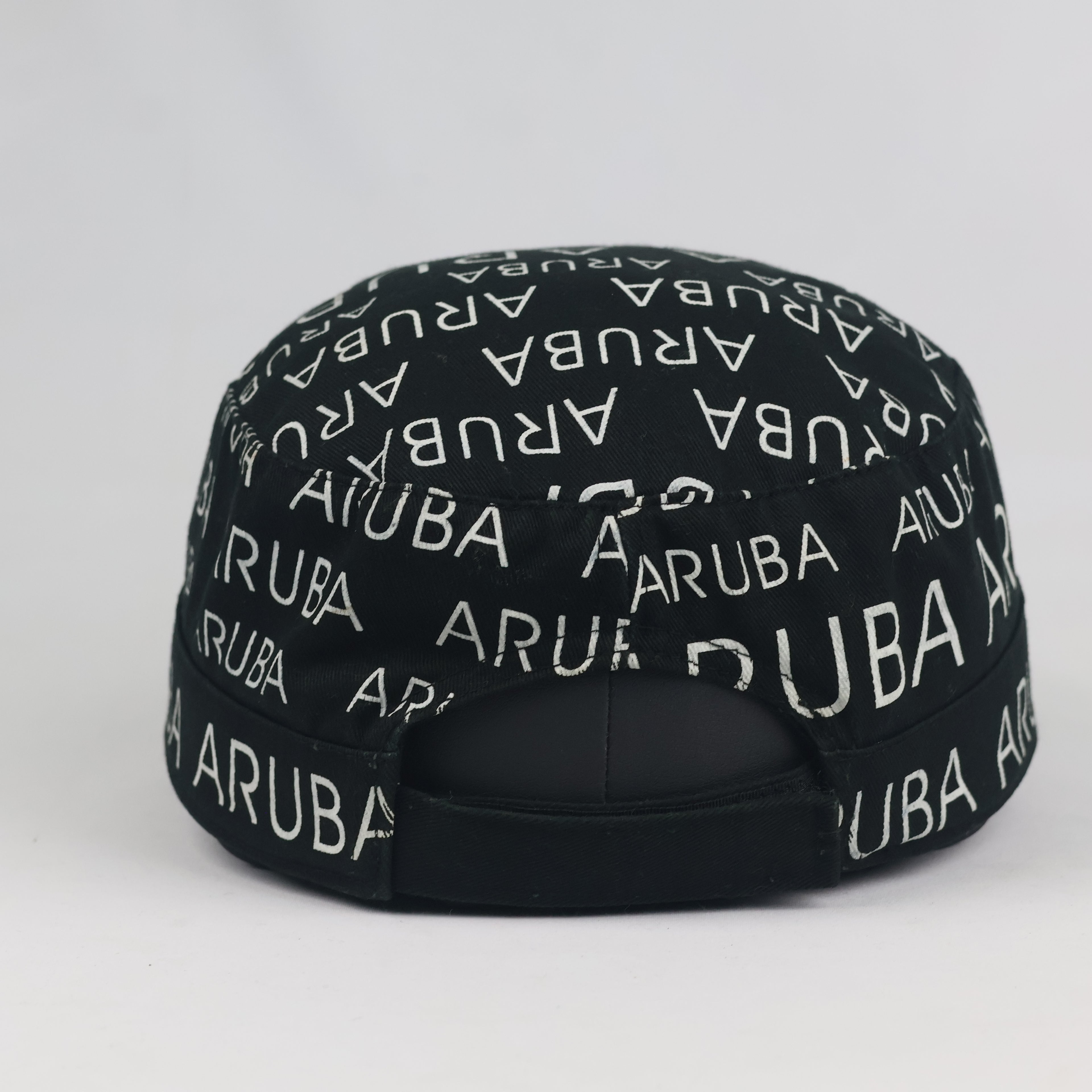 Vintage Robin Ruth Aruba Cadet Hat | Thrifted Black All-Over Print Military Cap