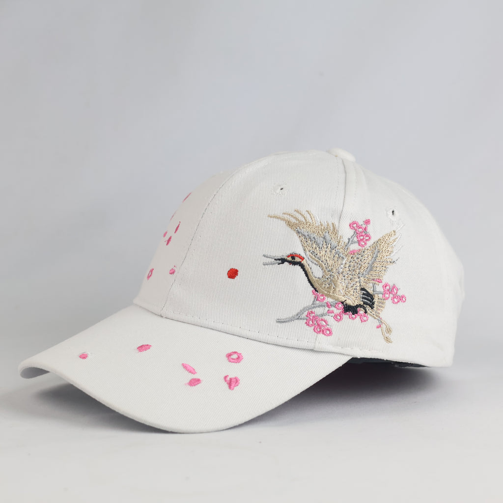 Thrifted Aesthetic Crane Bird & Pink Blossom Strapback Cap | 11043