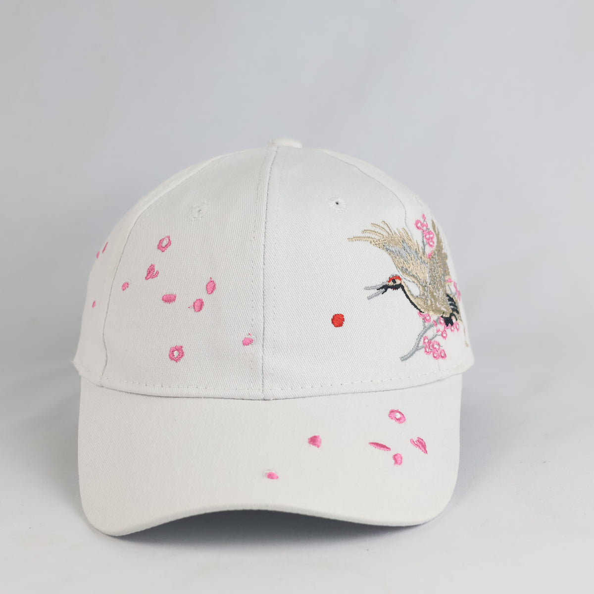 Thrifted Aesthetic Crane Bird & Pink Blossom Strapback Cap | 11043
